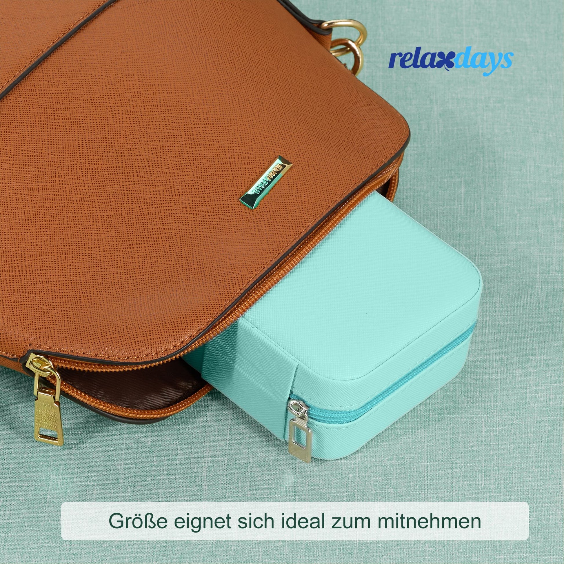 Schmuckkästchen für Reisen Creme-Silber-Türkis von Relaxdays