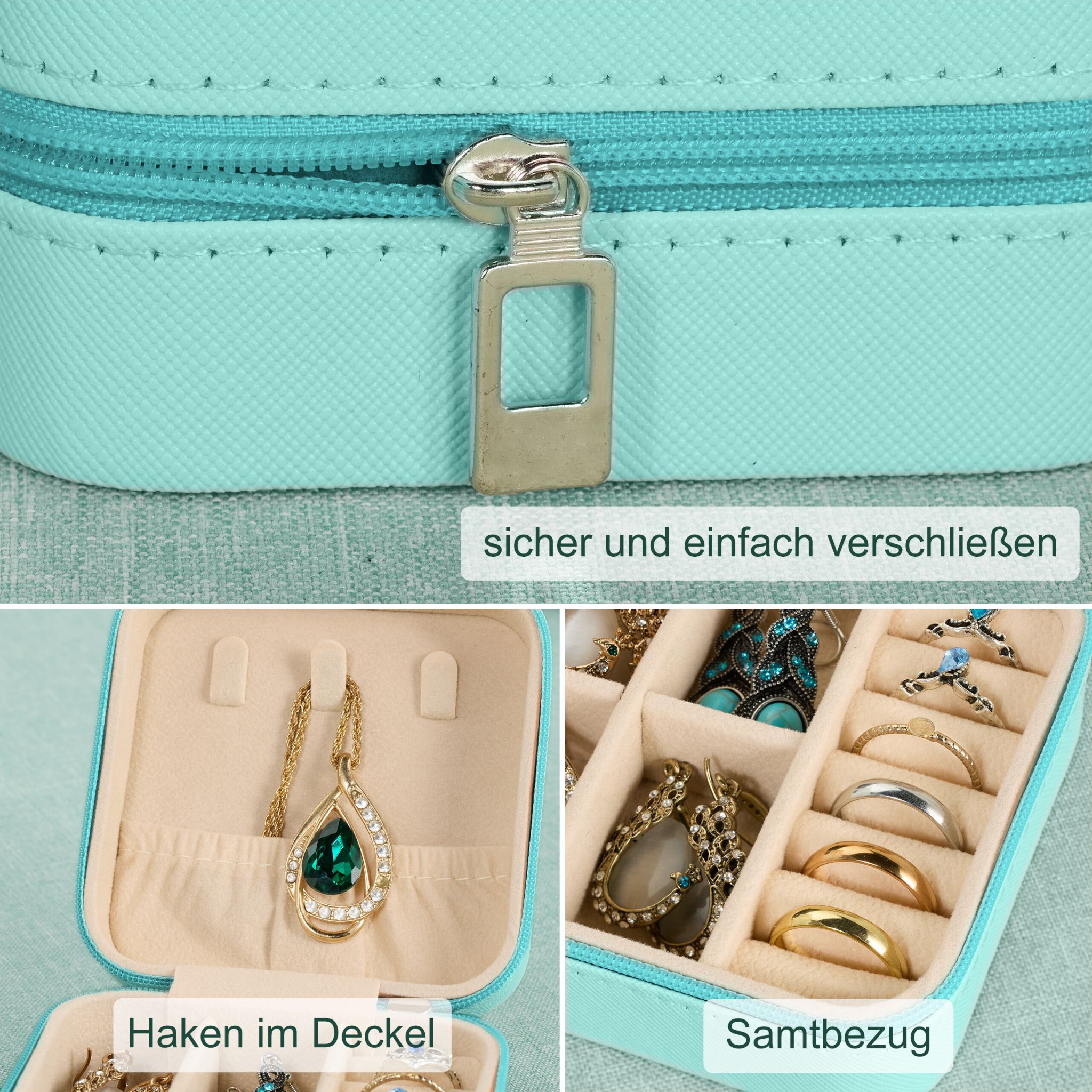 Schmuckkästchen für Reisen Creme-Silber-Türkis von Relaxdays