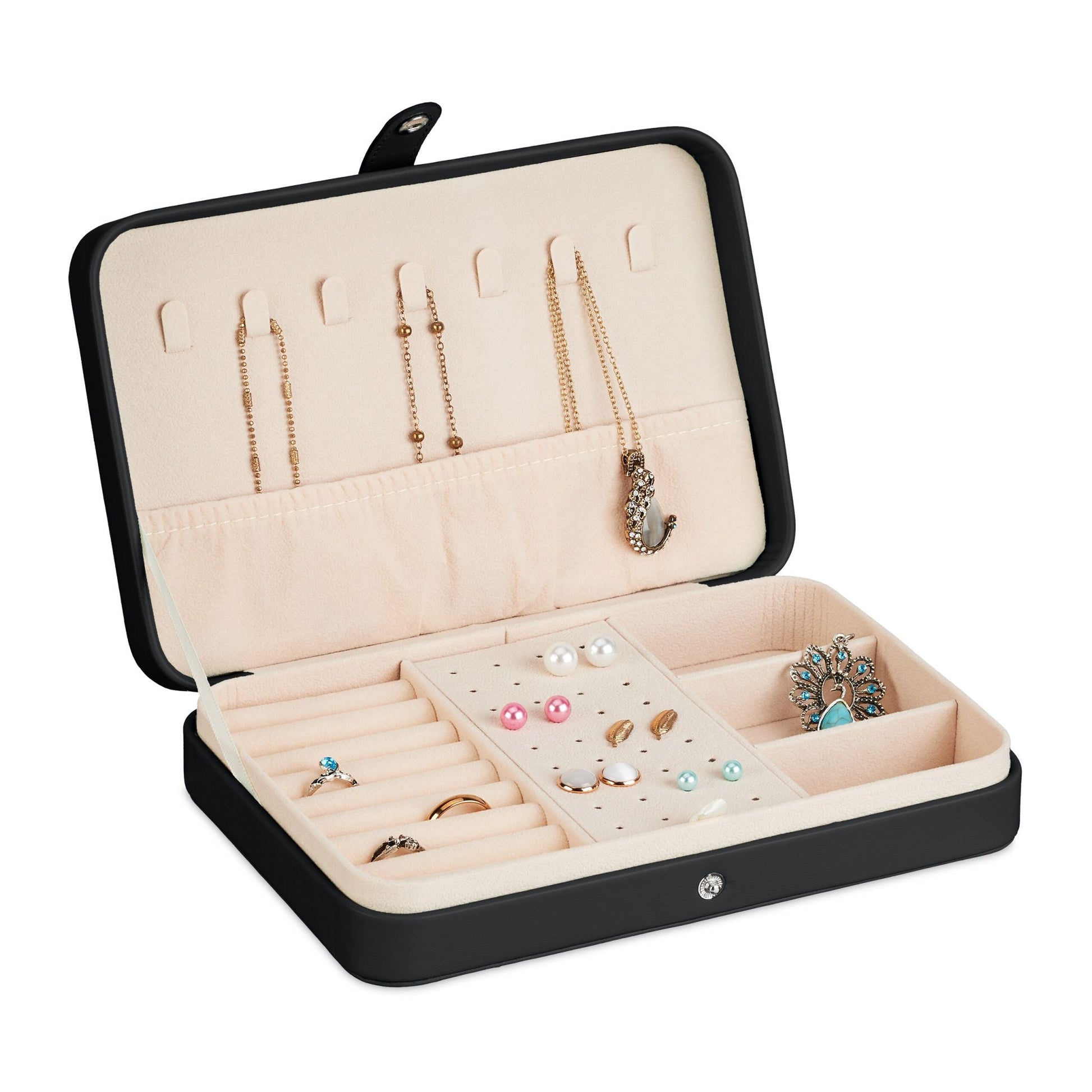 Schmuckkästchen für Reisen Creme-Schwarz-Silber von Relaxdays