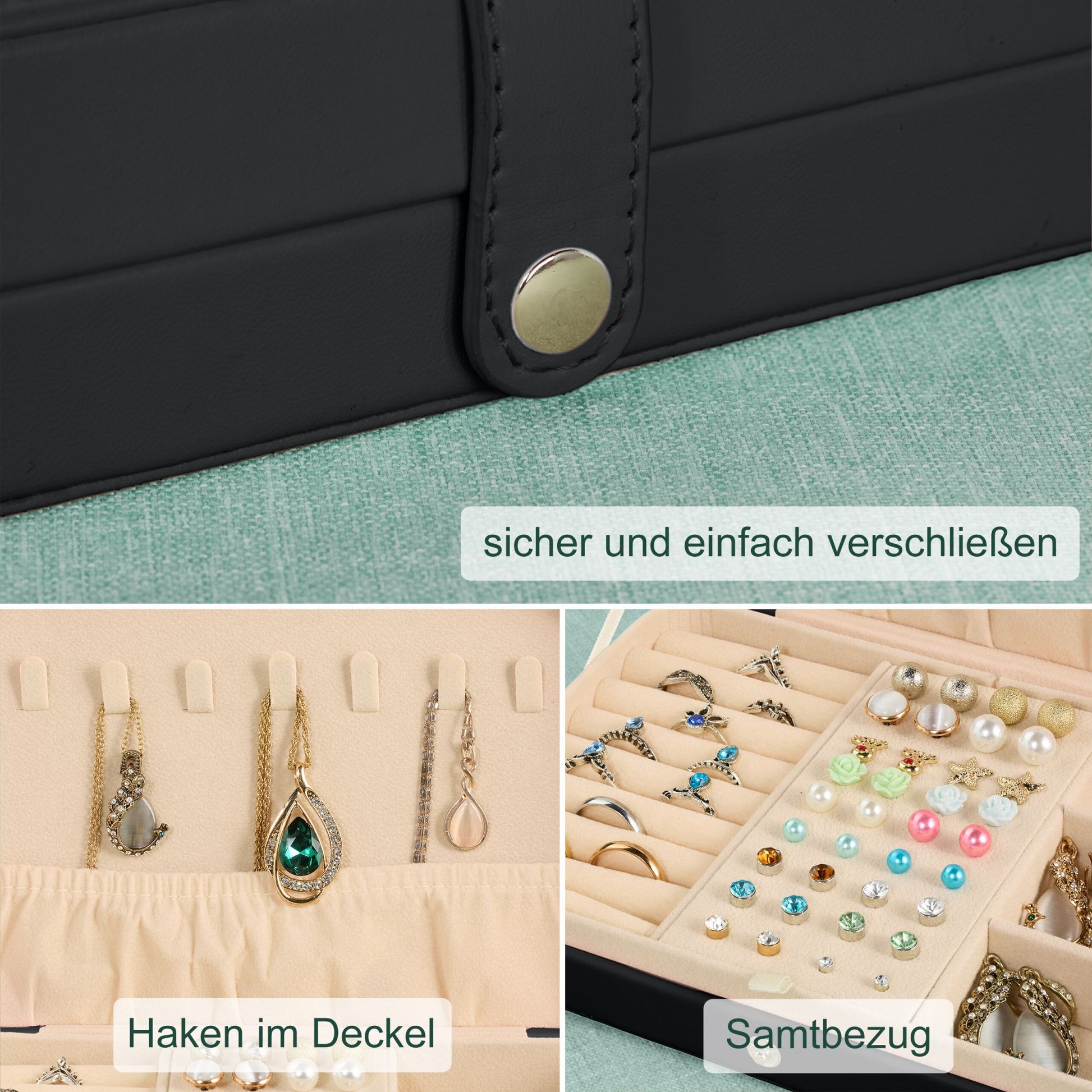 Schmuckkästchen für Reisen Creme-Schwarz-Silber von Relaxdays