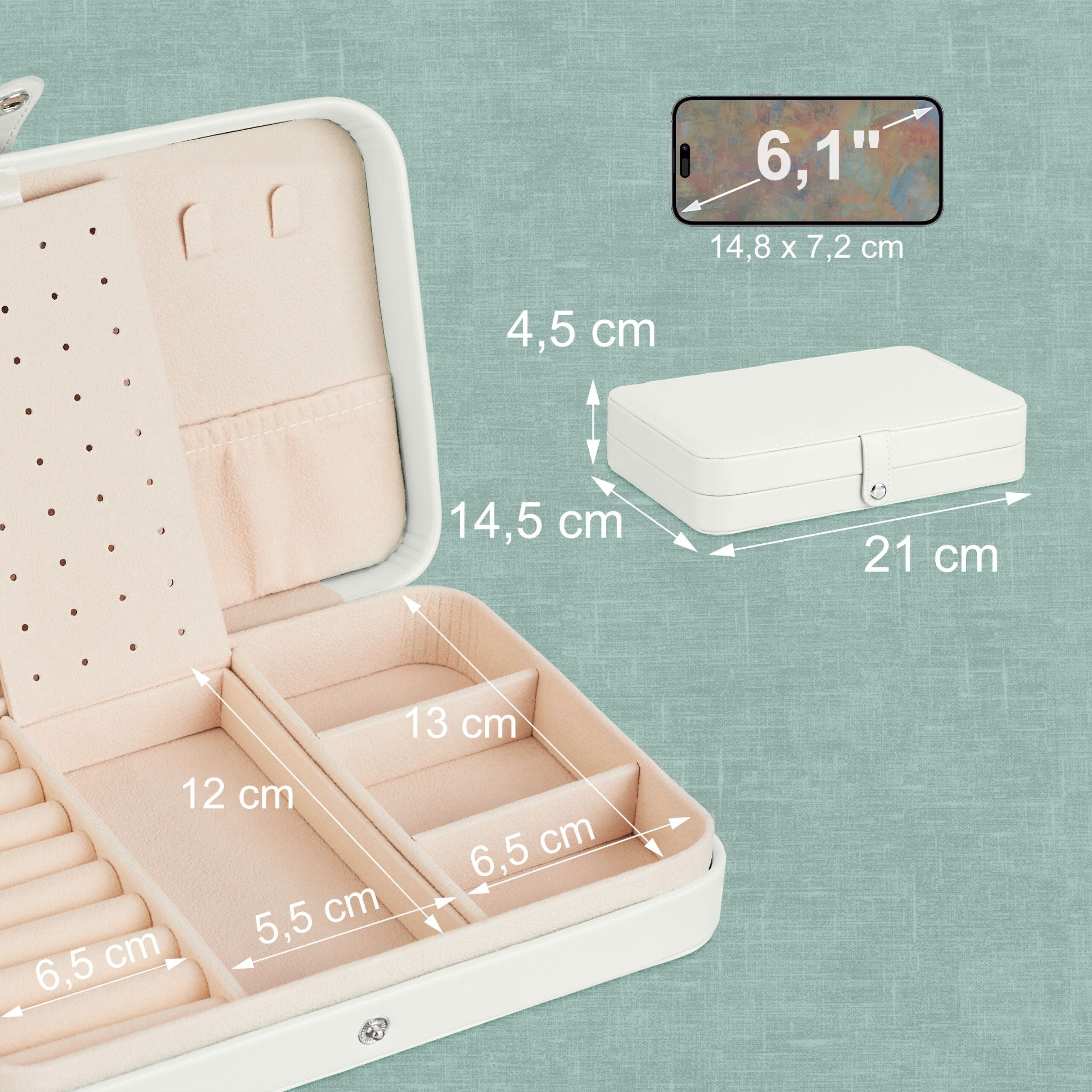 Schmuckkästchen für Reisen Weiss-Creme-Silber von Relaxdays
