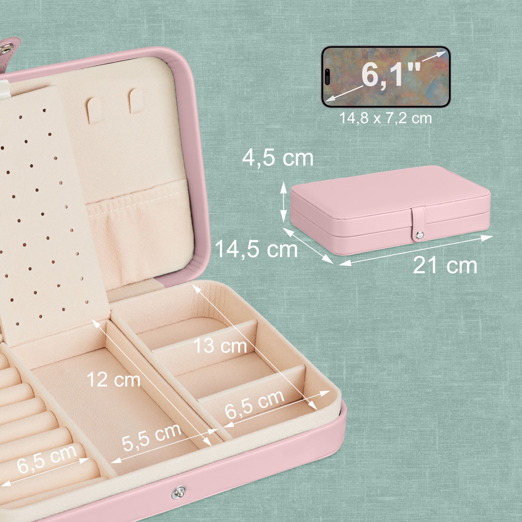 Schmuckkästchen für Reisen Creme-Rosa-Silber von Relaxdays