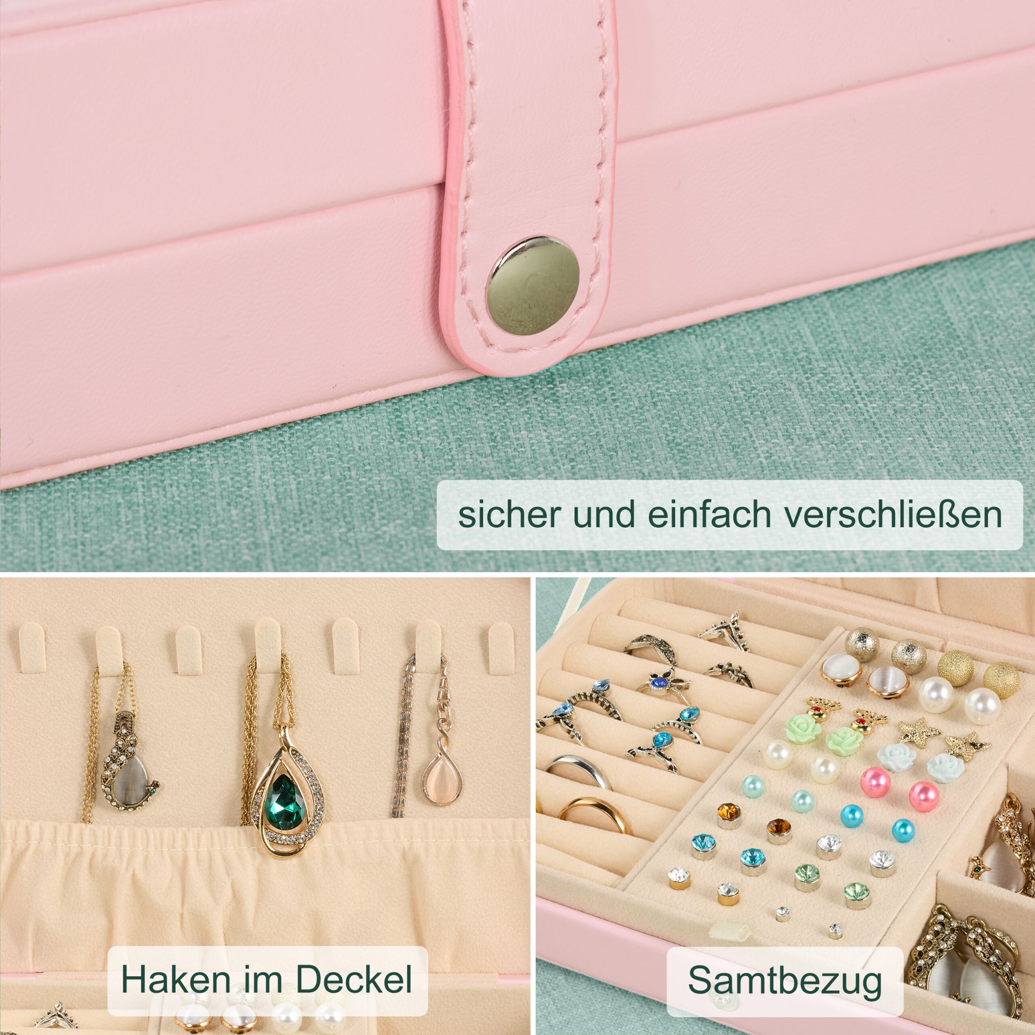 Schmuckkästchen für Reisen Creme-Rosa-Silber von Relaxdays