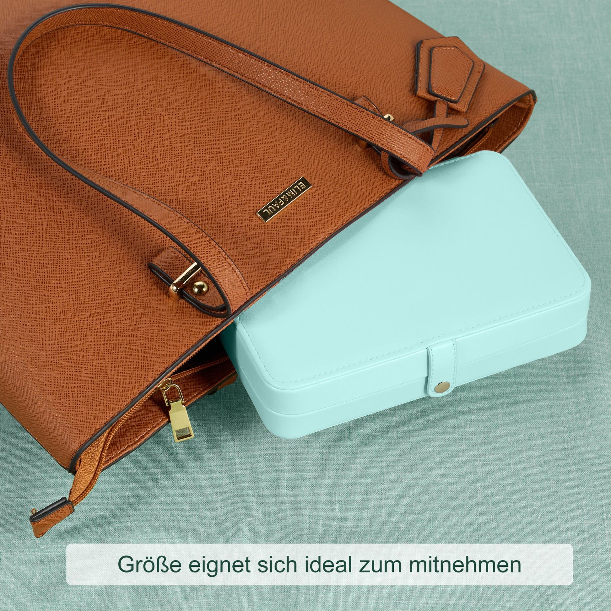 Schmuckkästchen für Reisen Creme-Silber-Türkis von Relaxdays