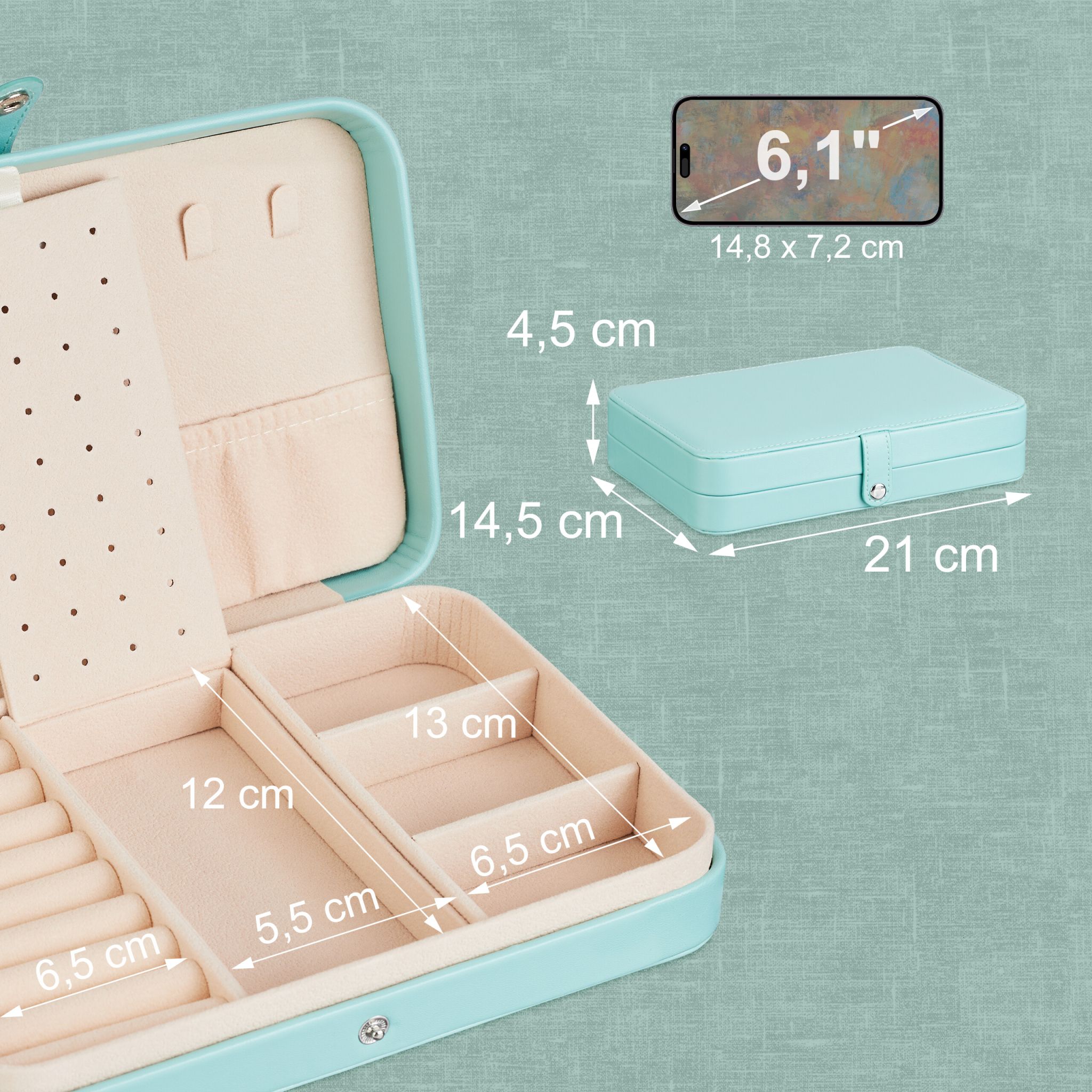 Schmuckkästchen für Reisen Creme-Silber-Türkis von Relaxdays