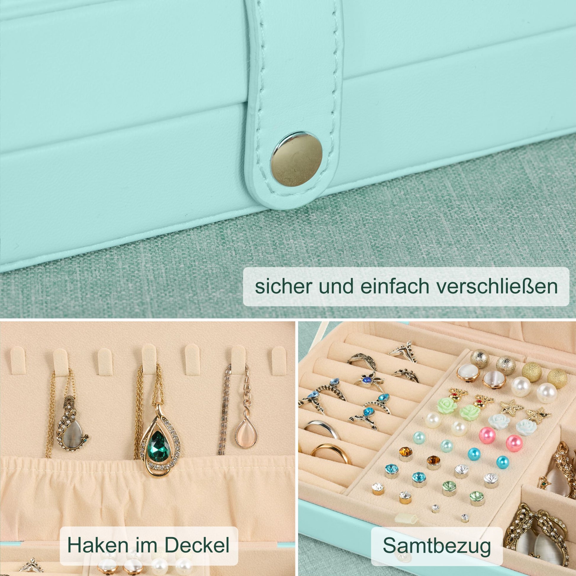 Schmuckkästchen für Reisen Creme-Silber-Türkis von Relaxdays