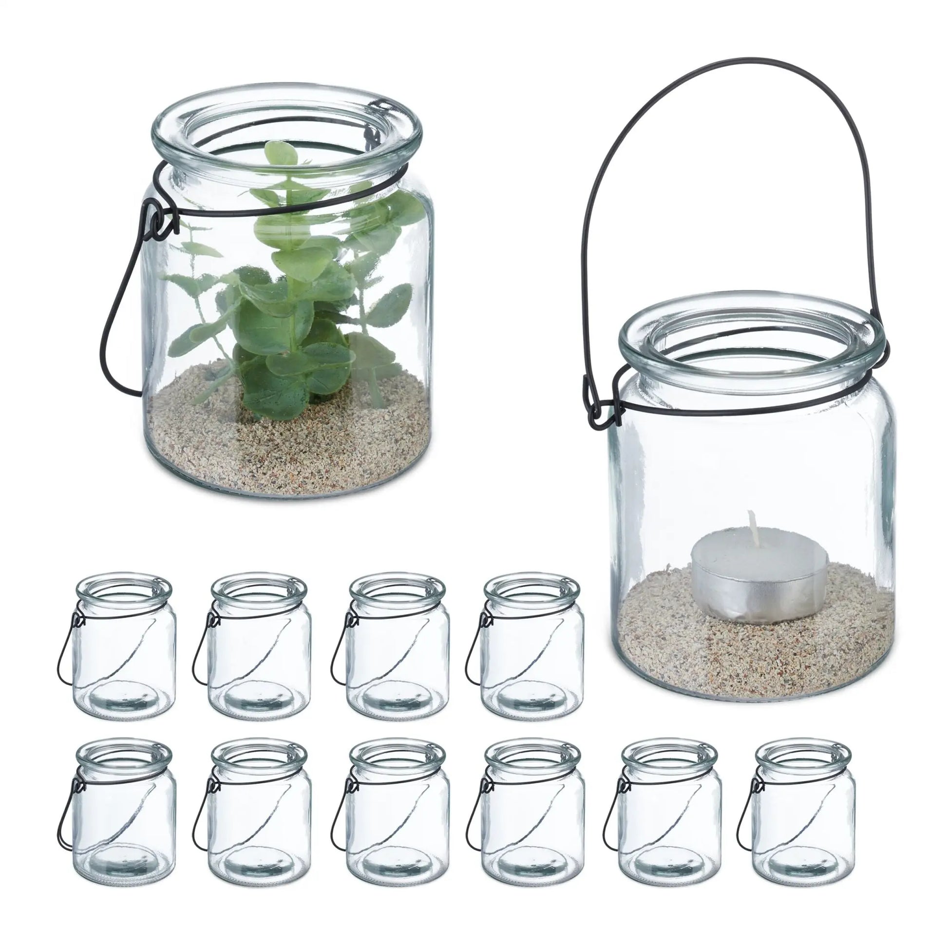 Windlicht Glas 12er-Set Schwarz-Transparent von Relaxdays