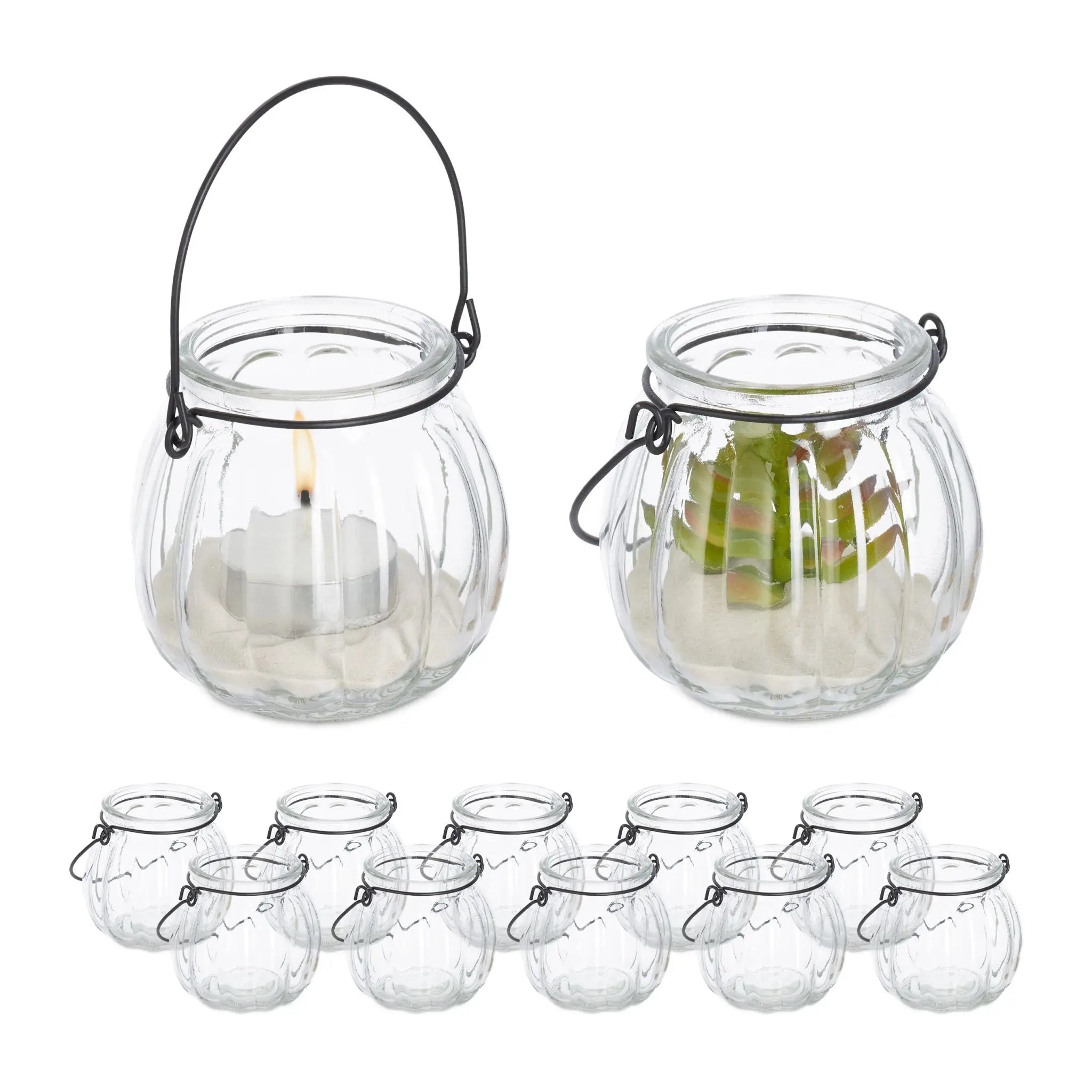 Windlicht Glas 12er-Set Schwarz-Transparent von Relaxdays