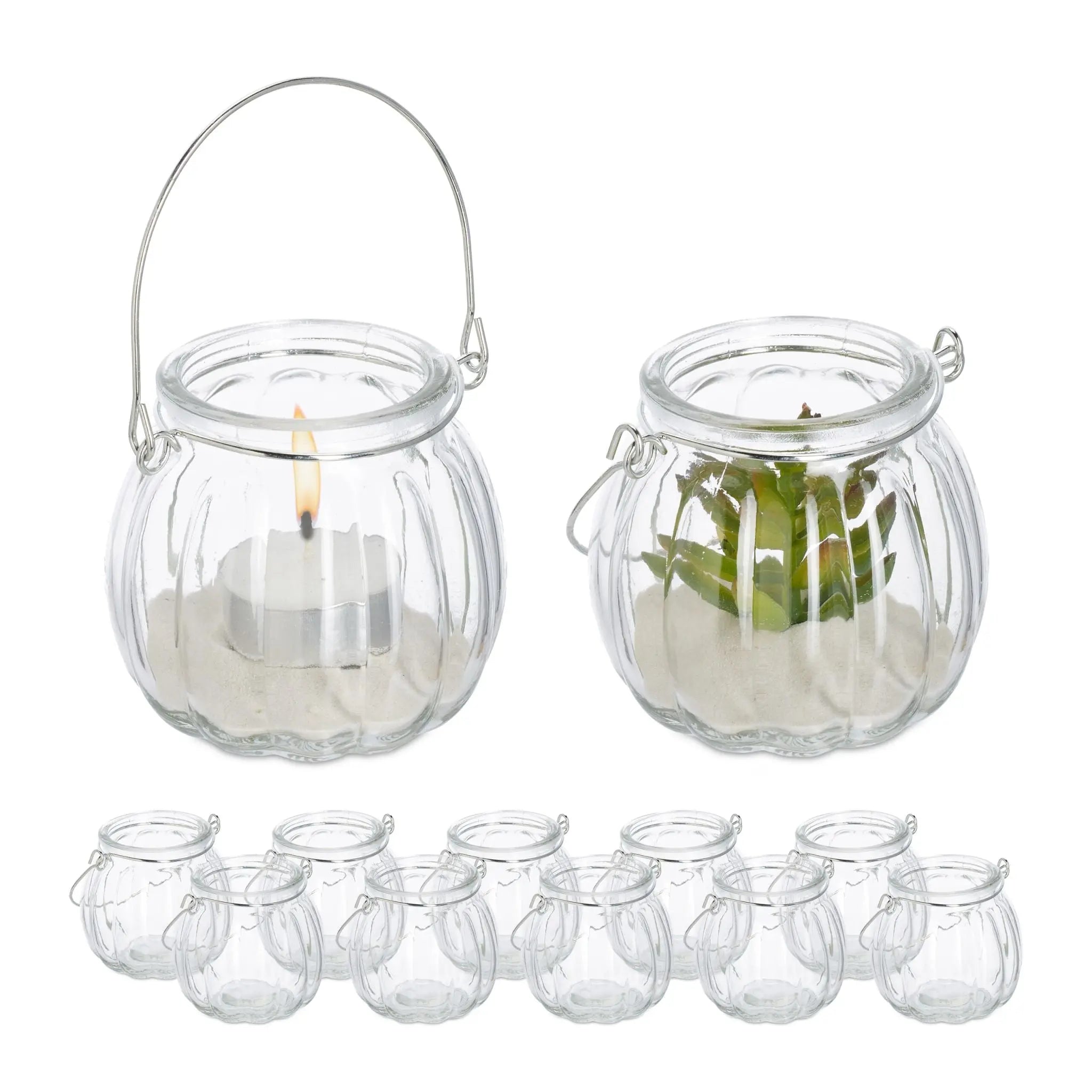 Windlicht Glas 12er-Set Silber-Transparent von Relaxdays