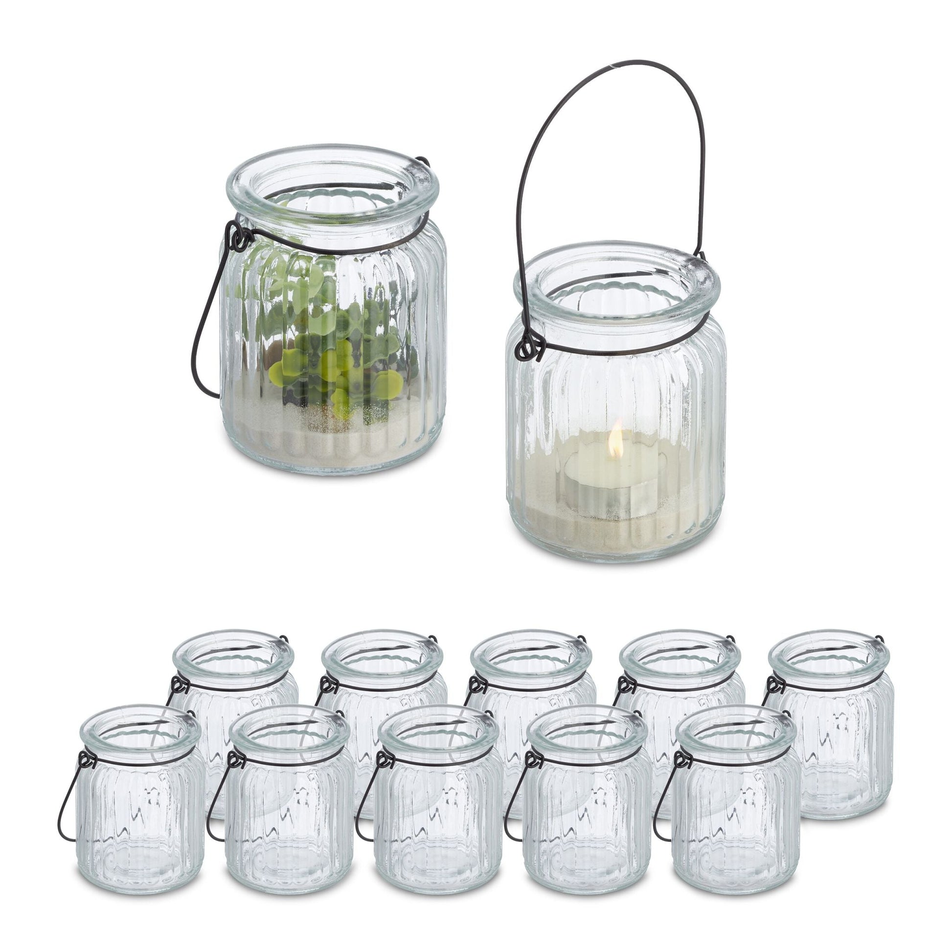 Transparentes Windlicht 12er-Set Schwarz-Transparent von Relaxdays