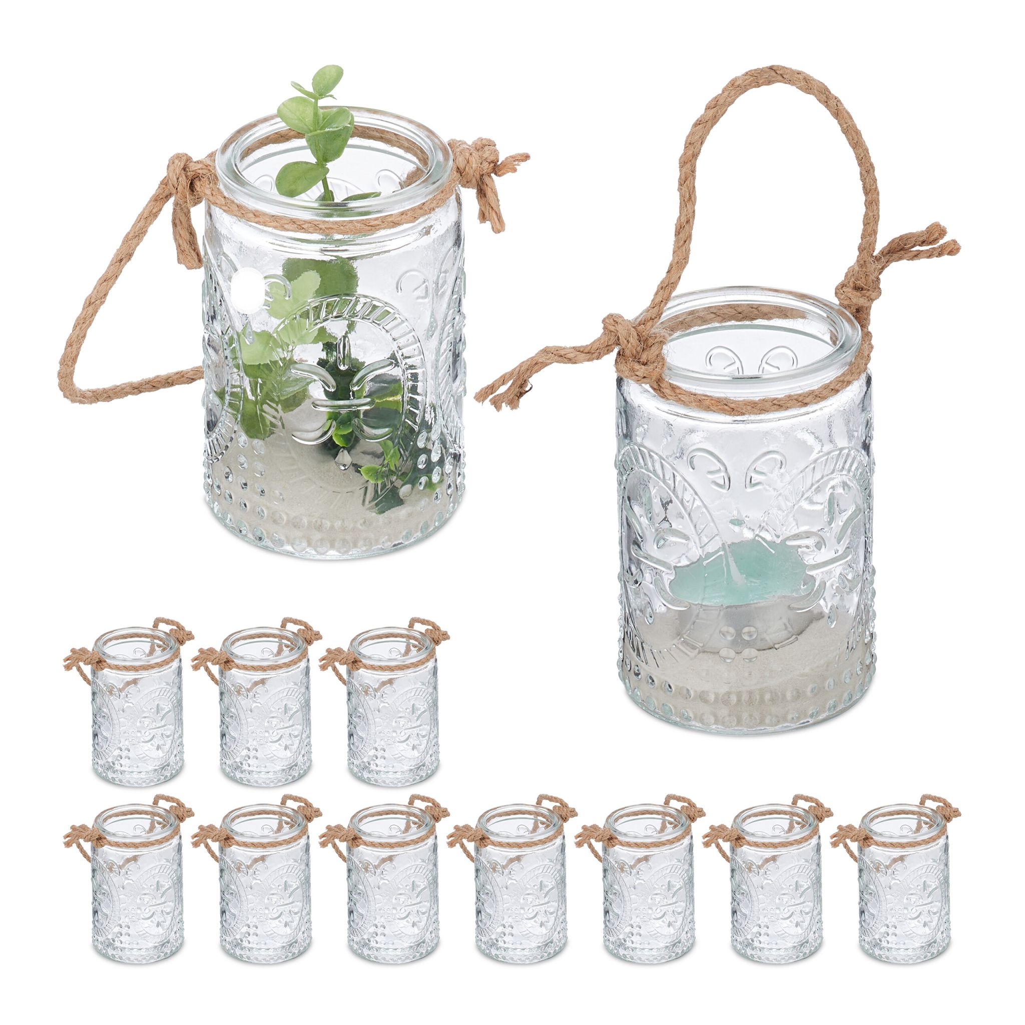 Vintage Windlicht 12er-Set Hellbraun-Transparent von Relaxdays
