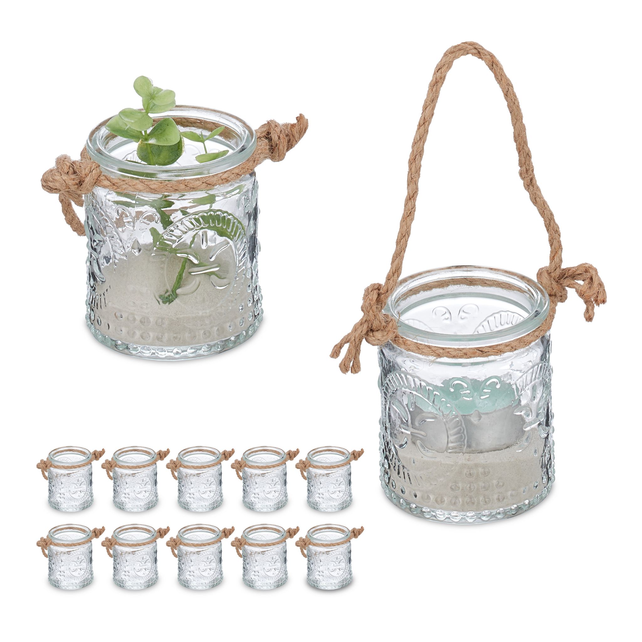 Vintage Windlicht 12er-Set Hellbraun-Transparent von Relaxdays