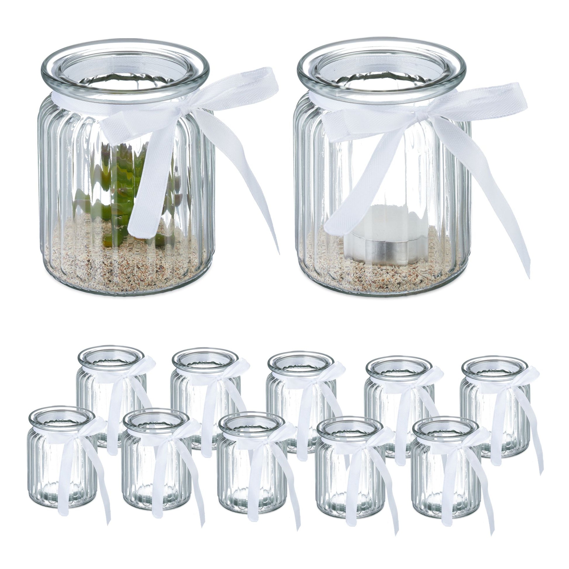Windlicht 12er-Set Weiss-Transparent von Relaxdays