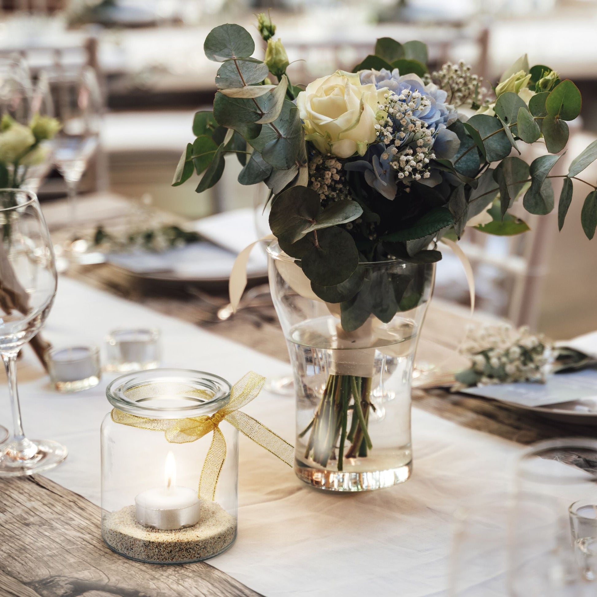 Windlicht 12er-Set mit Schleife Gold-Transparent von Relaxdays