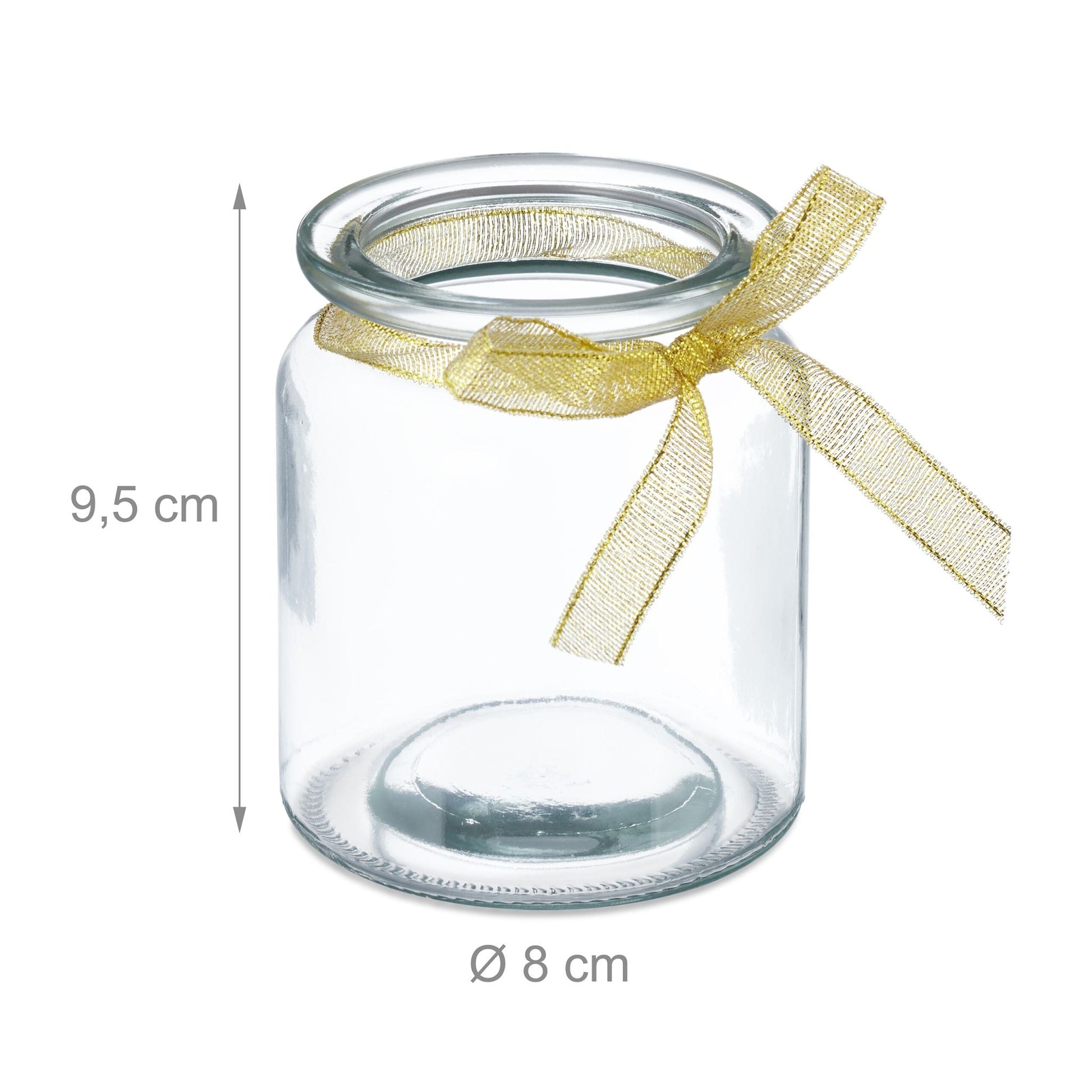 Windlicht 12er-Set mit Schleife Gold-Transparent von Relaxdays