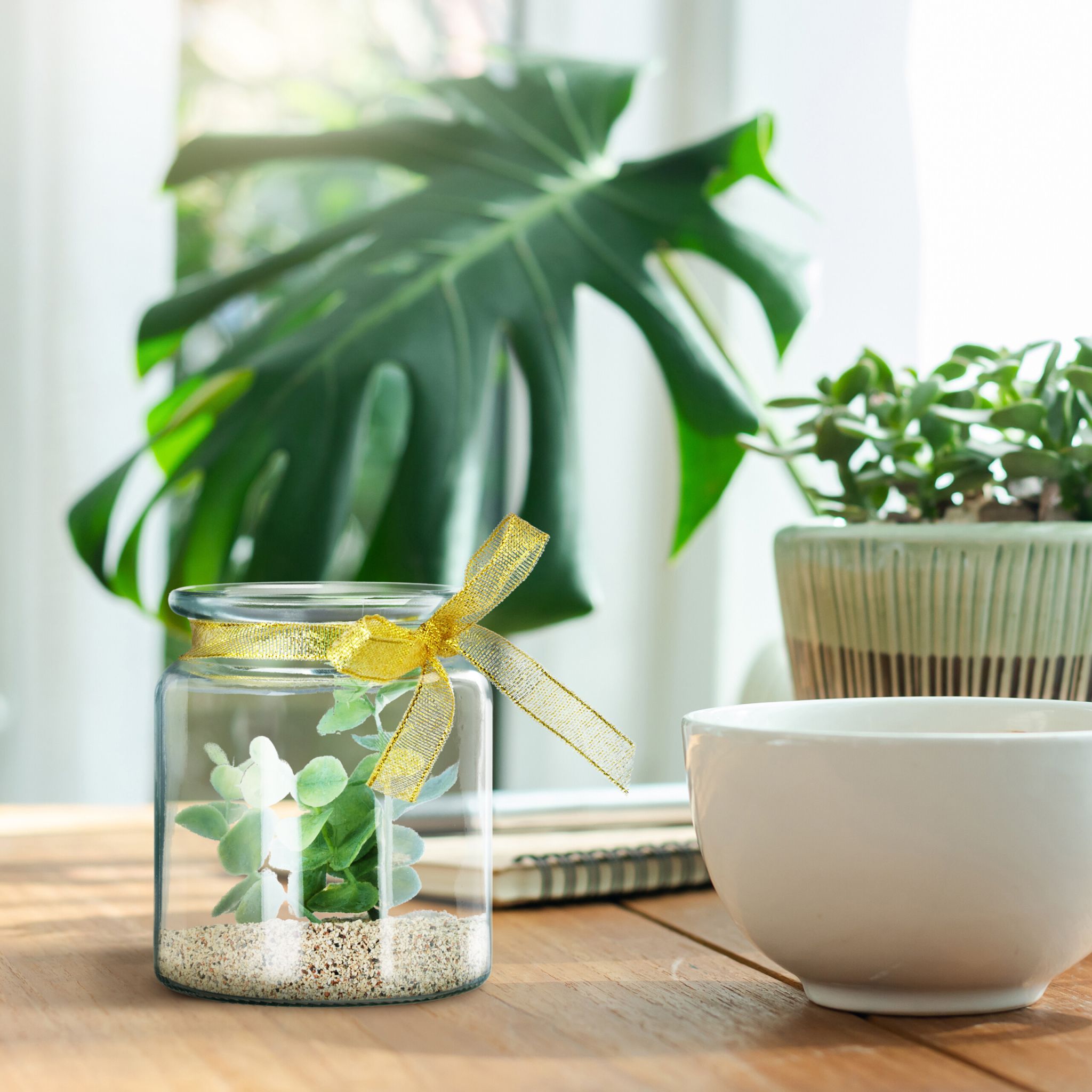Windlicht 12er-Set mit Schleife Gold-Transparent von Relaxdays