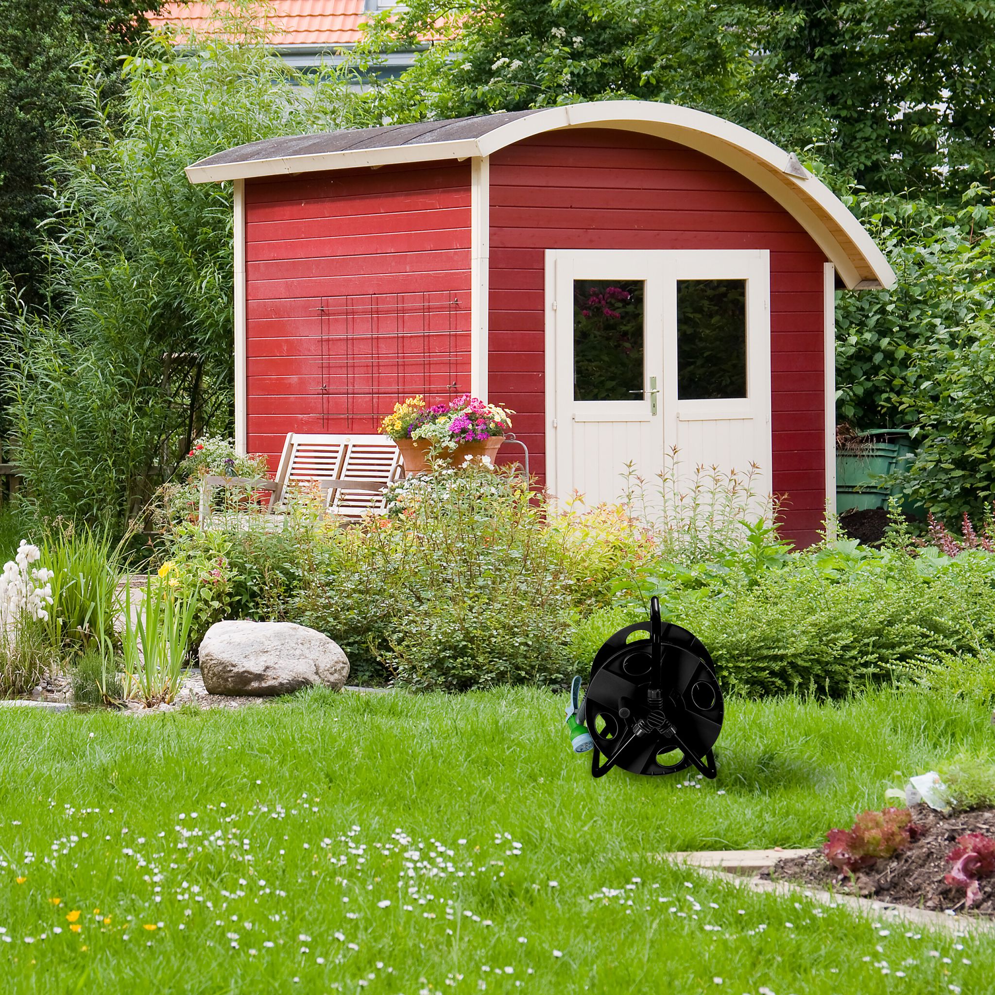 Schlauchtrommel 30 Meter 1/2 Schlauch Schwarz von Relaxdays
