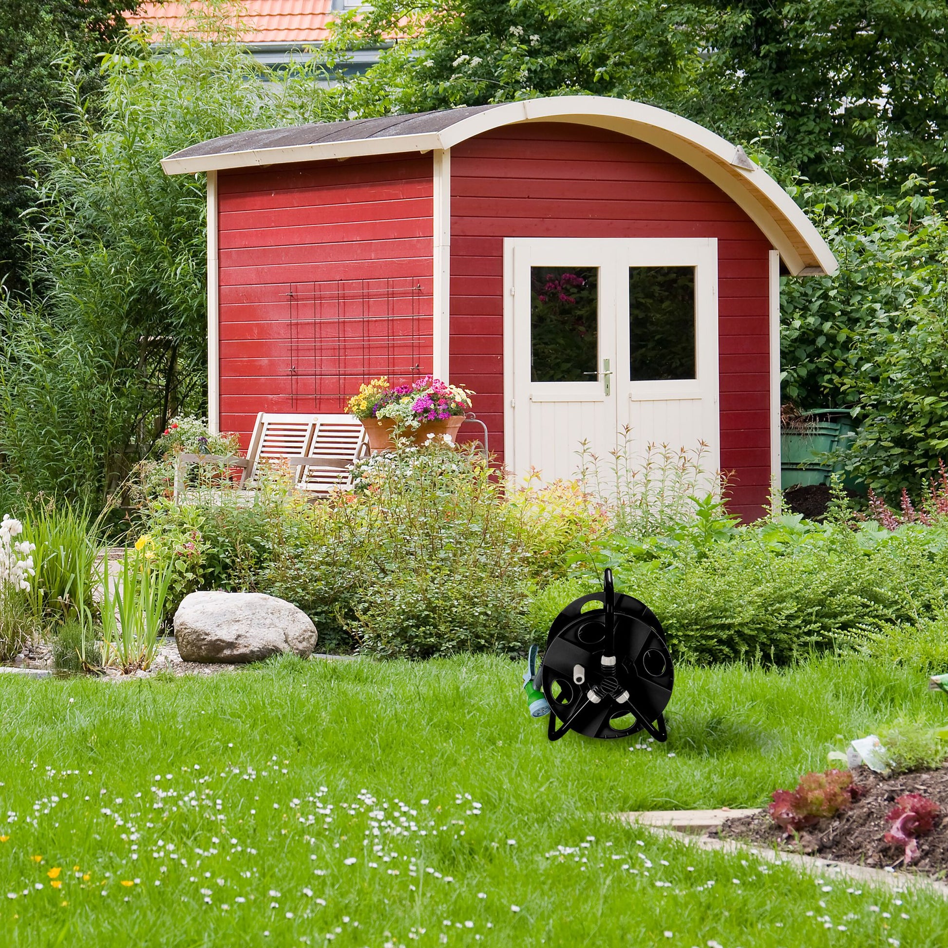 Schlauchtrommel 30 Meter 1/2 Schlauch Schwarz-Grau von Relaxdays