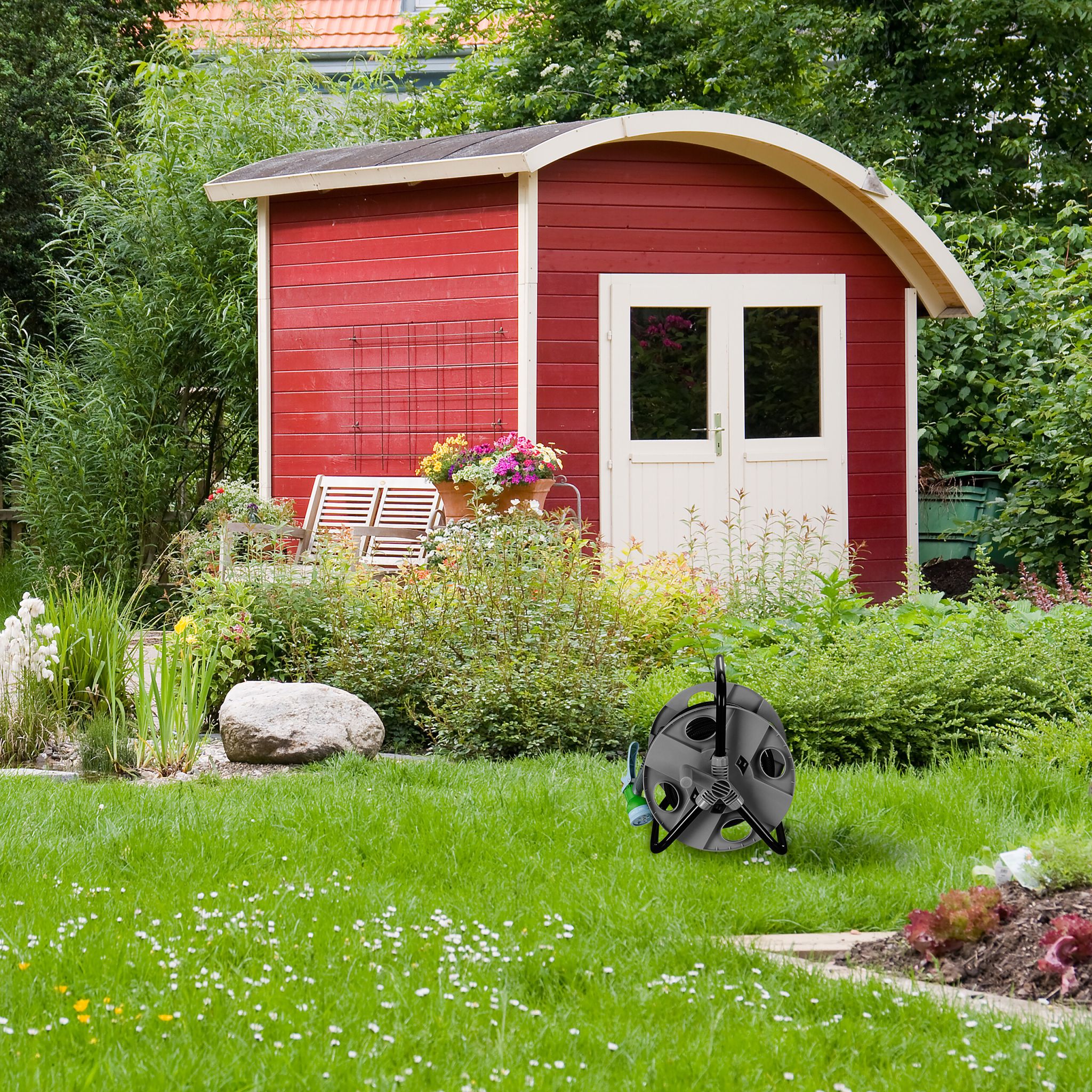 Schlauchtrommel 30 Meter 1/2 Schlauch Schwarz-Grau von Relaxdays