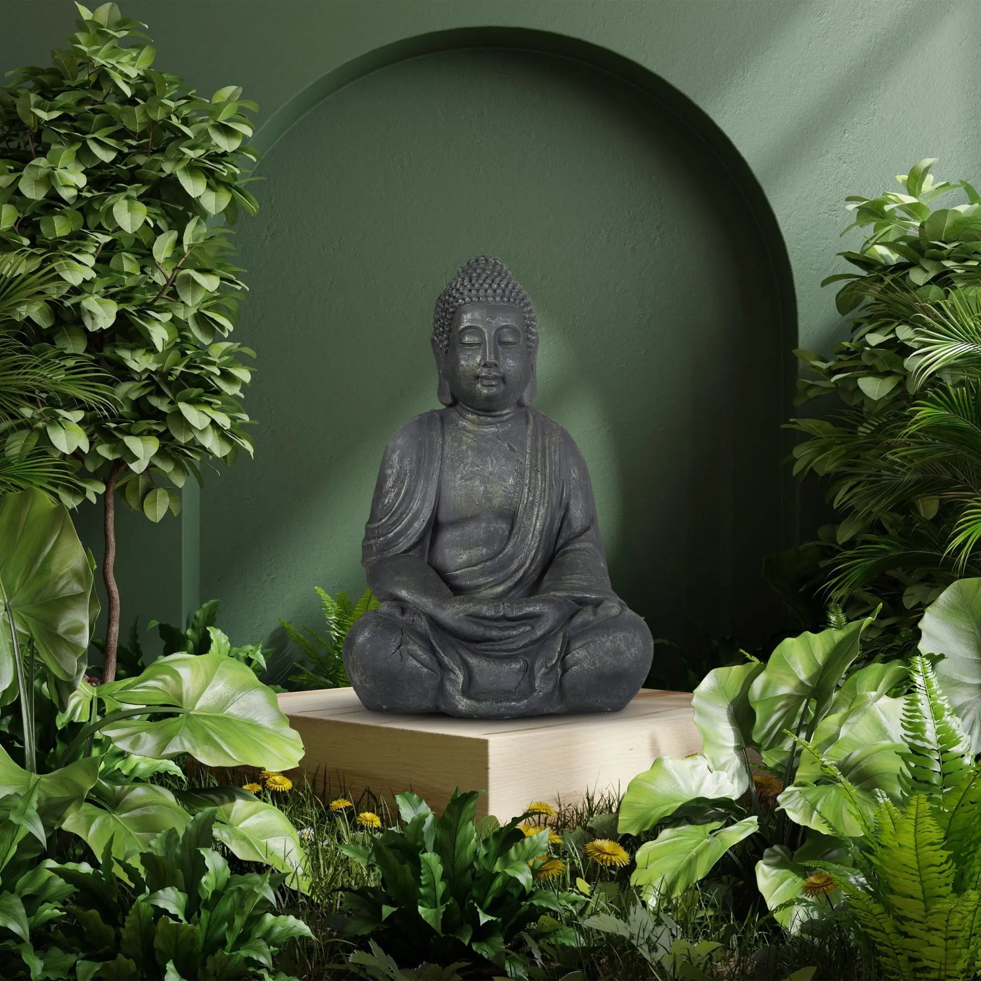 Buddha Figur 70cm Anthrazit von Relaxdays