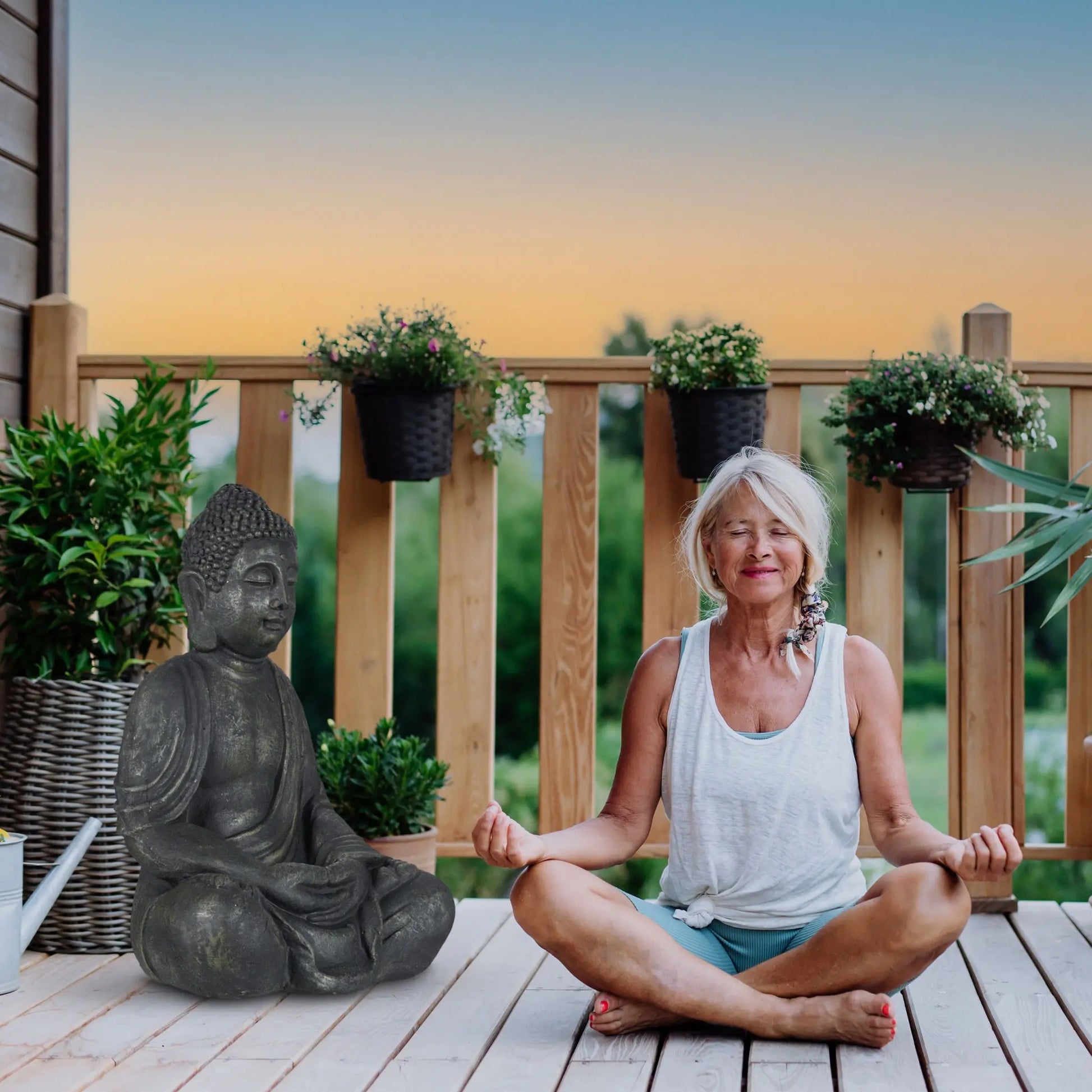 Buddha Figur 70cm Anthrazit von Relaxdays