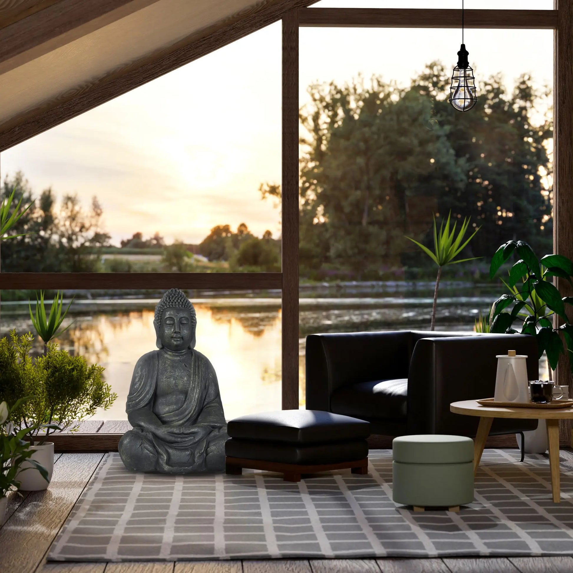 Buddha Figur 70cm Anthrazit von Relaxdays