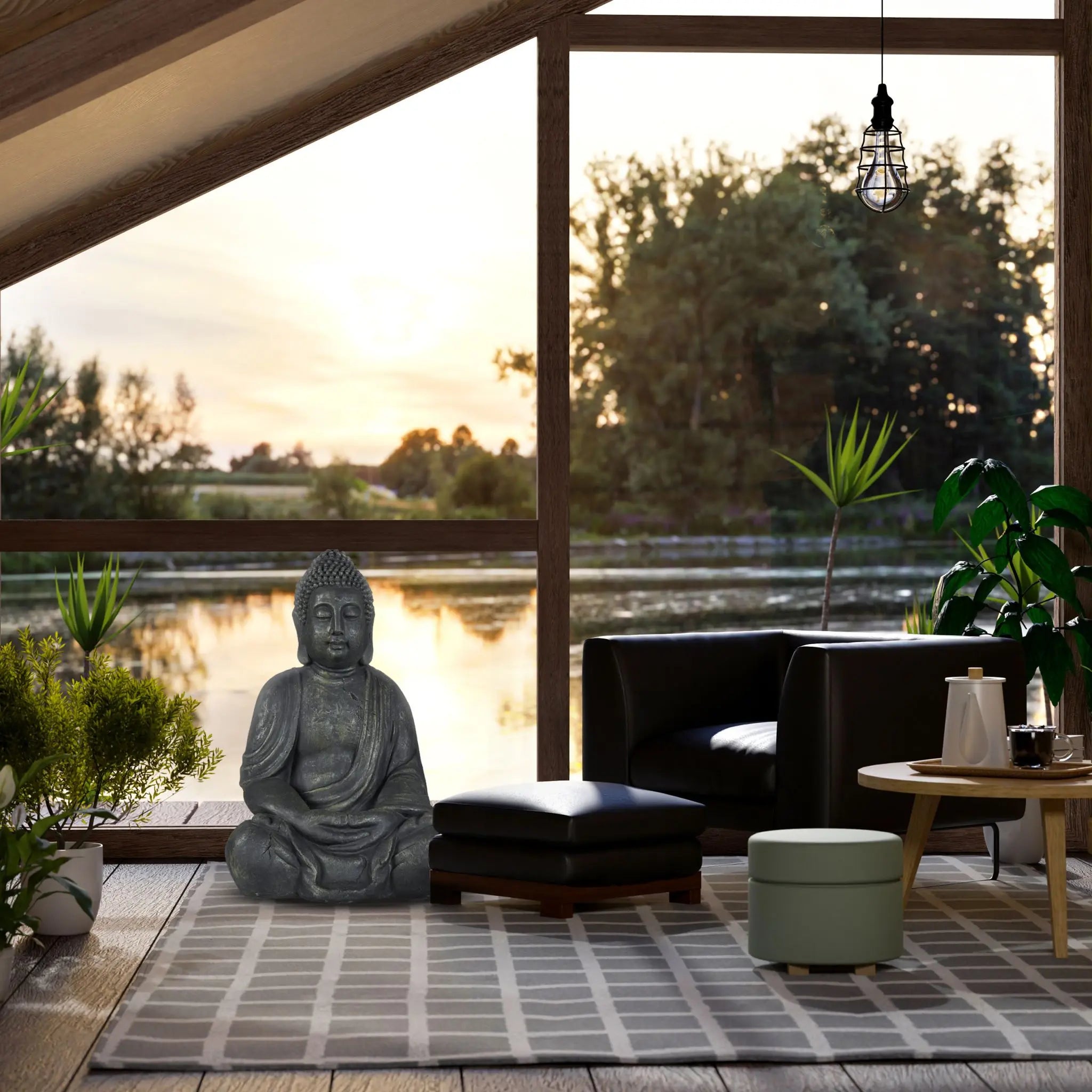 Buddha Figur 70cm Anthrazit von Relaxdays