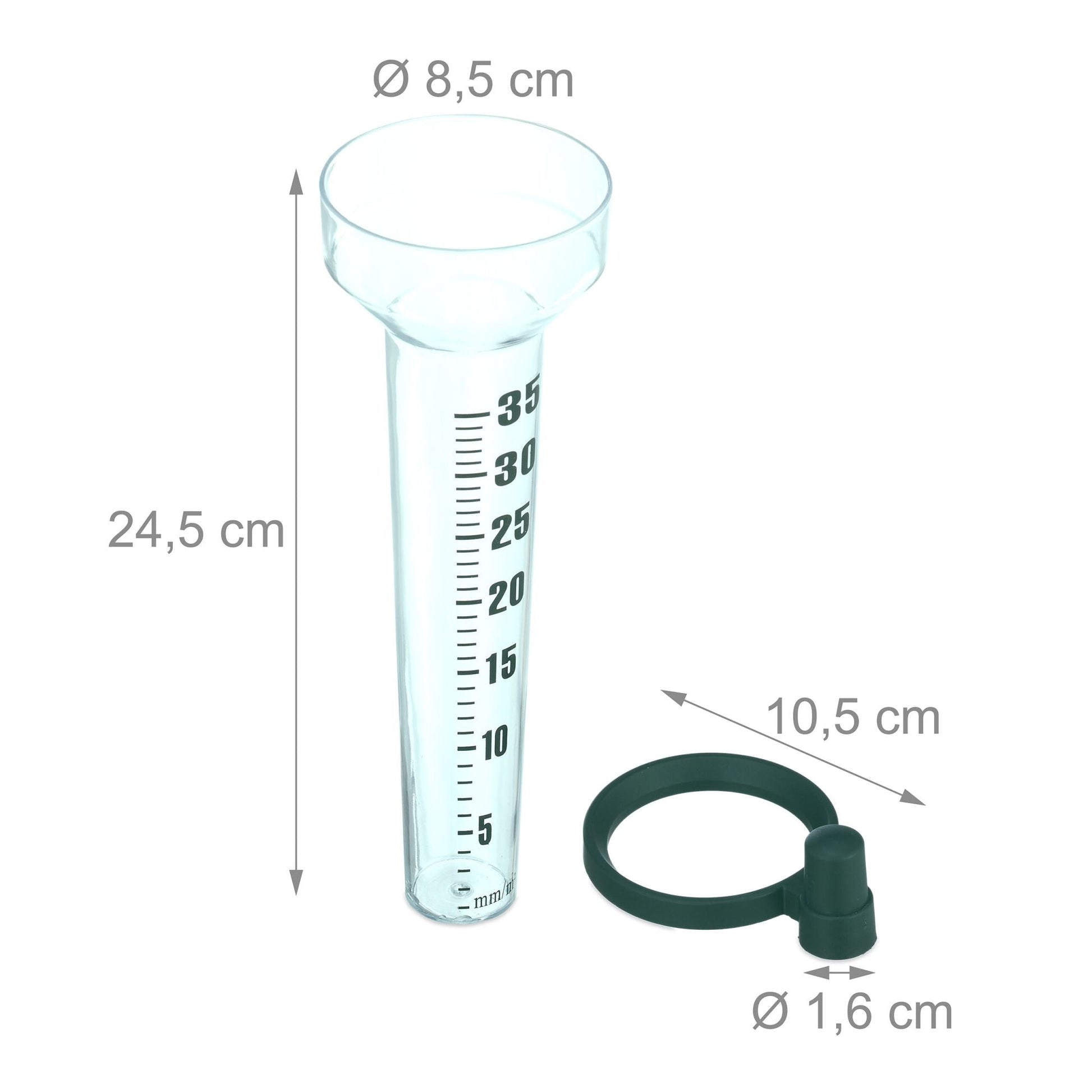 Regenmesser mit Halterung 2er-Set Dunkelgrün-Schwarz-Transparent von Relaxdays