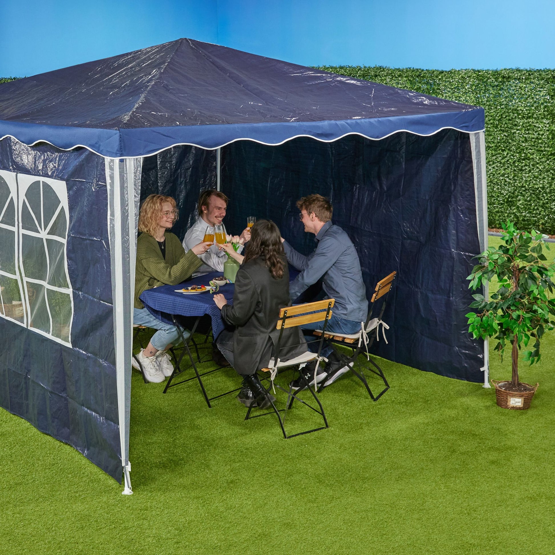 Pavillon Seitenteile 3er-Set Weiss-Dunkelblau-Transparent von Relaxdays