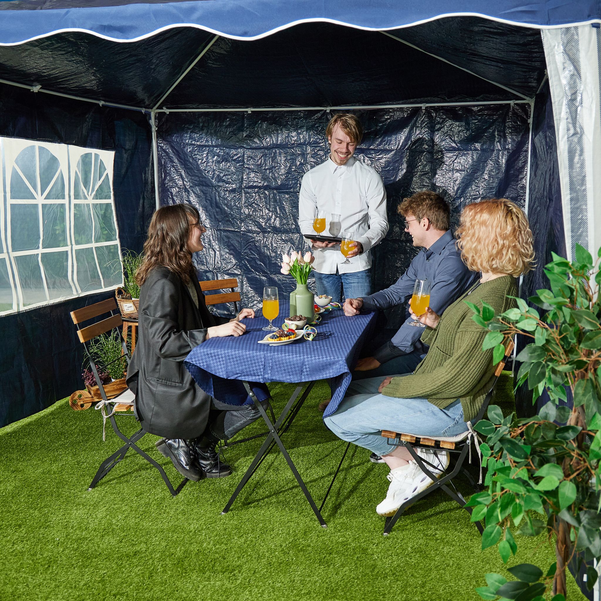 Pavillon Seitenteile 3er-Set Weiss-Dunkelblau-Transparent von Relaxdays