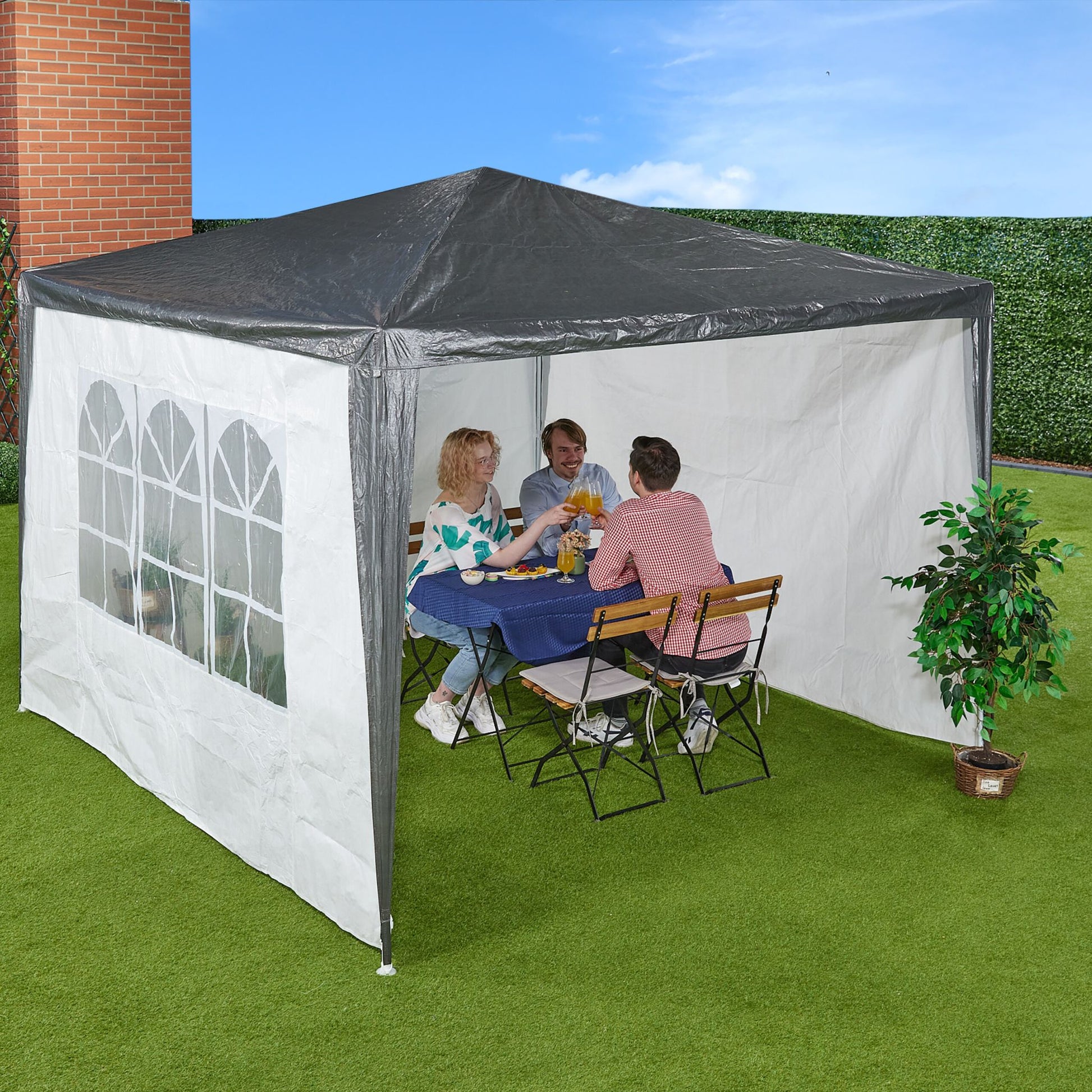 Pavillon Seitenteile 3er-Set Weiss-Transparent von Relaxdays