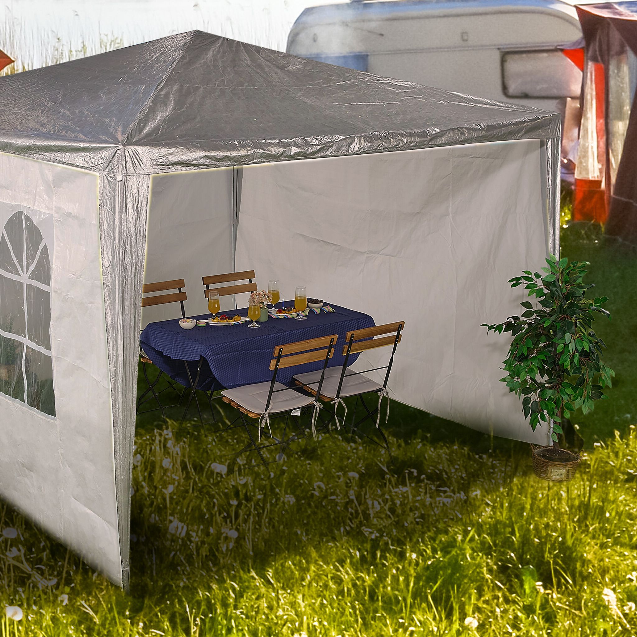 Pavillon Seitenteile 3er-Set Weiss-Transparent von Relaxdays