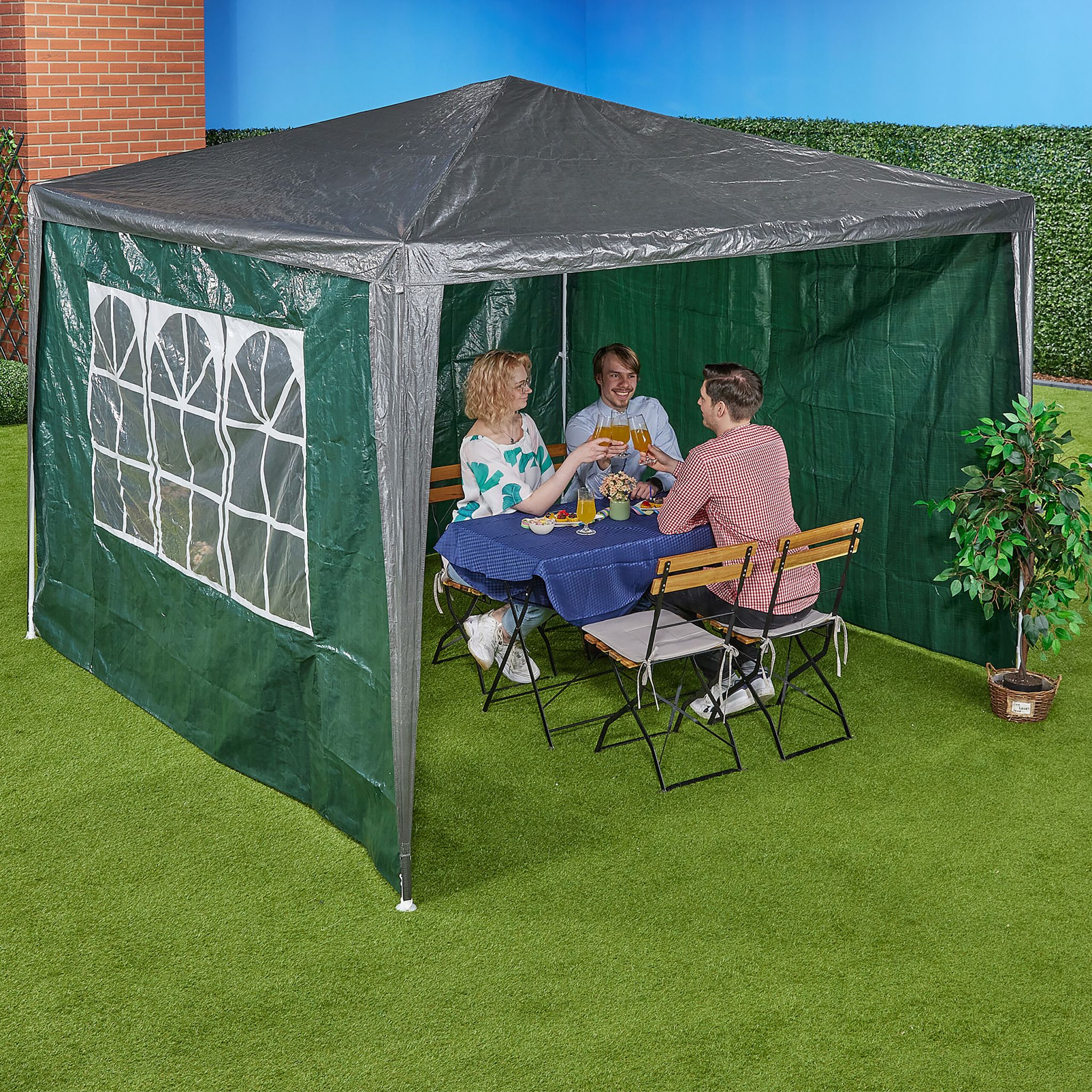 Pavillon Seitenteile 3er-Set Weiss-Dunkelgrün-Transparent von Relaxdays