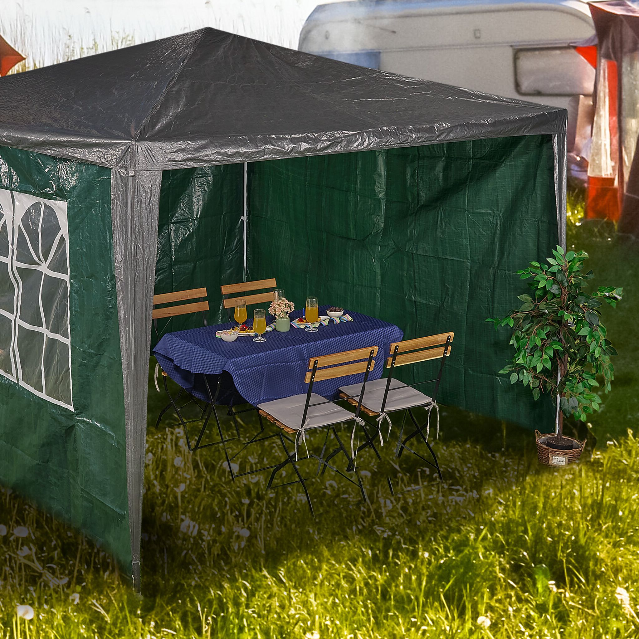 Pavillon Seitenteile 3er-Set Weiss-Dunkelgrün-Transparent von Relaxdays
