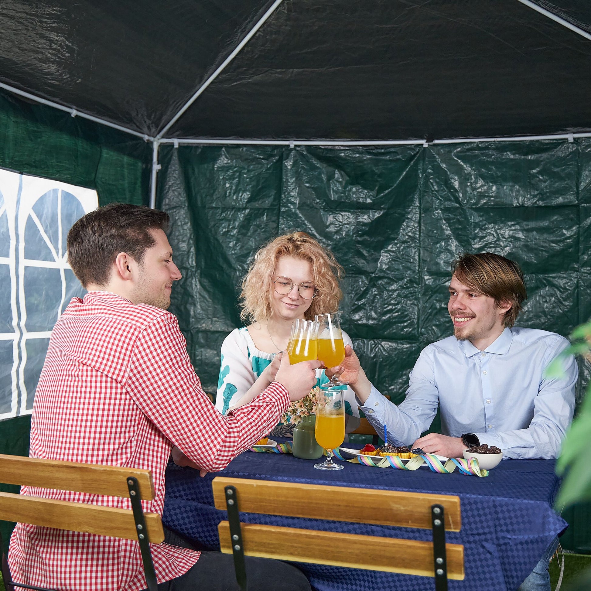 Pavillon Seitenteile 3er-Set Weiss-Dunkelgrün-Transparent von Relaxdays