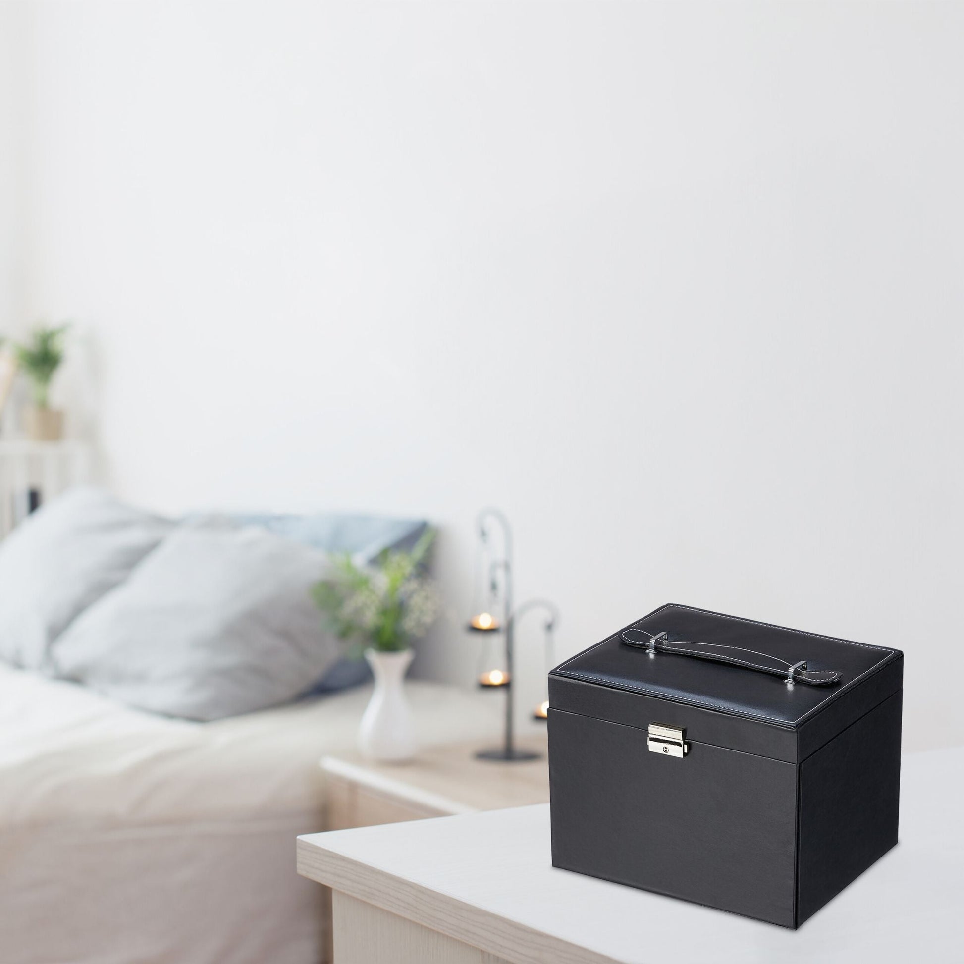Schmuckkasten mit Spiegel Schwarz-Silber-Grau von Relaxdays