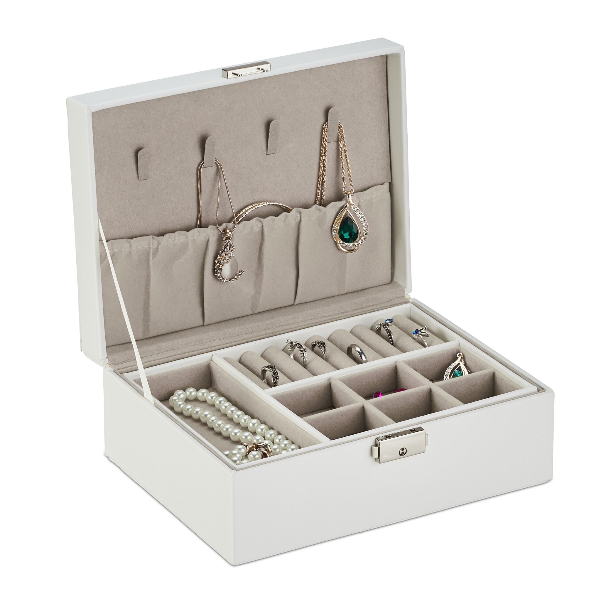 Schmuckkasten Beige-Weiss-Silber von Relaxdays
