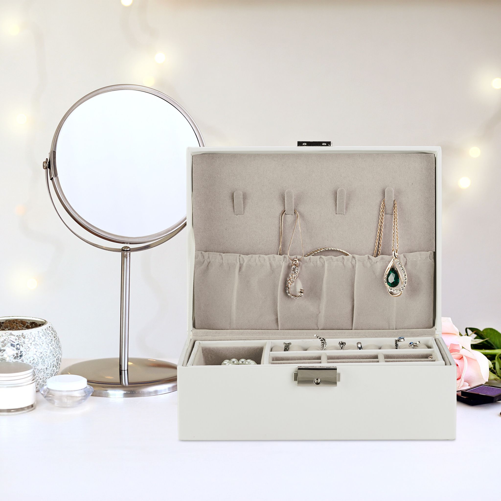 Schmuckkasten Beige-Weiss-Silber von Relaxdays