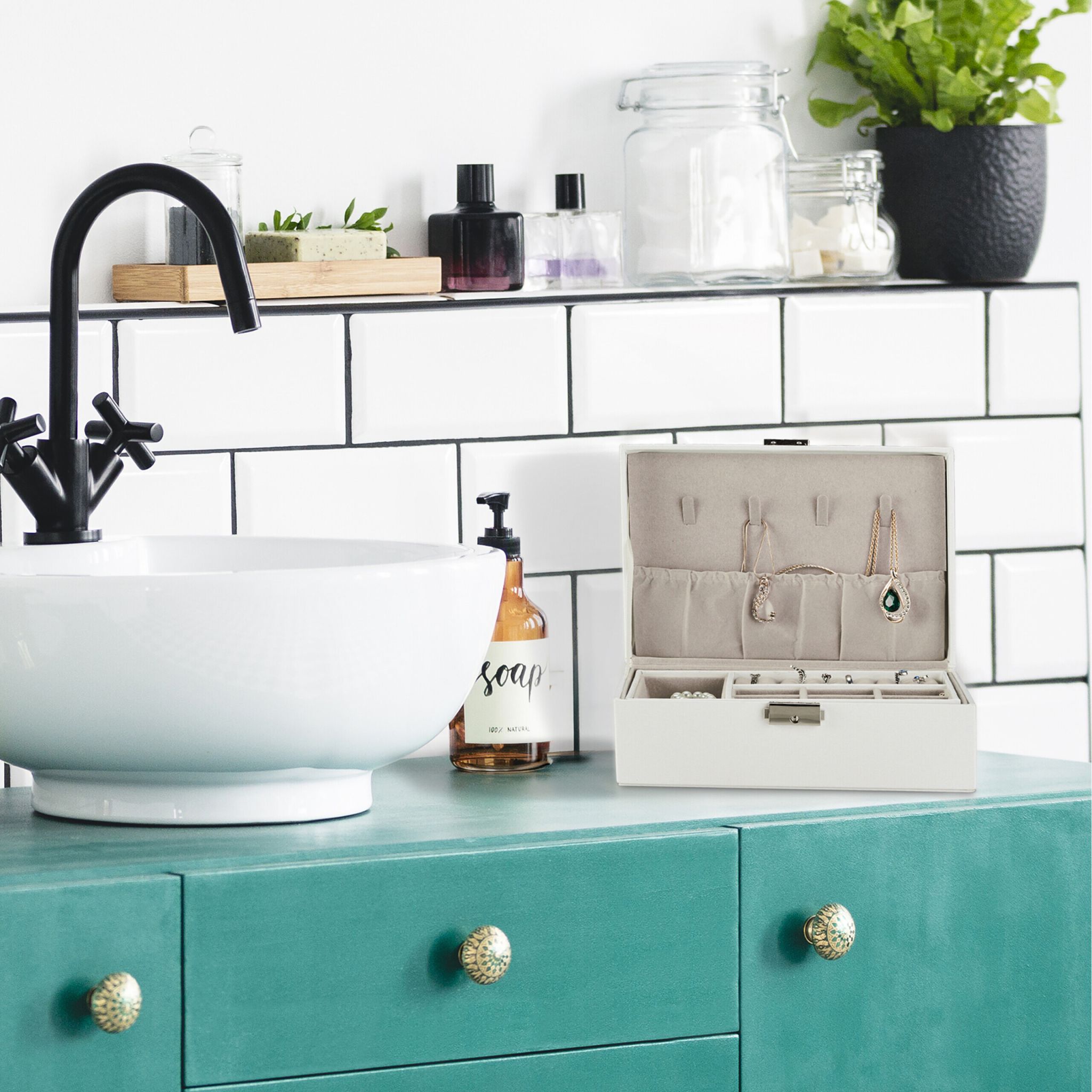 Schmuckkasten Beige-Weiss-Silber von Relaxdays