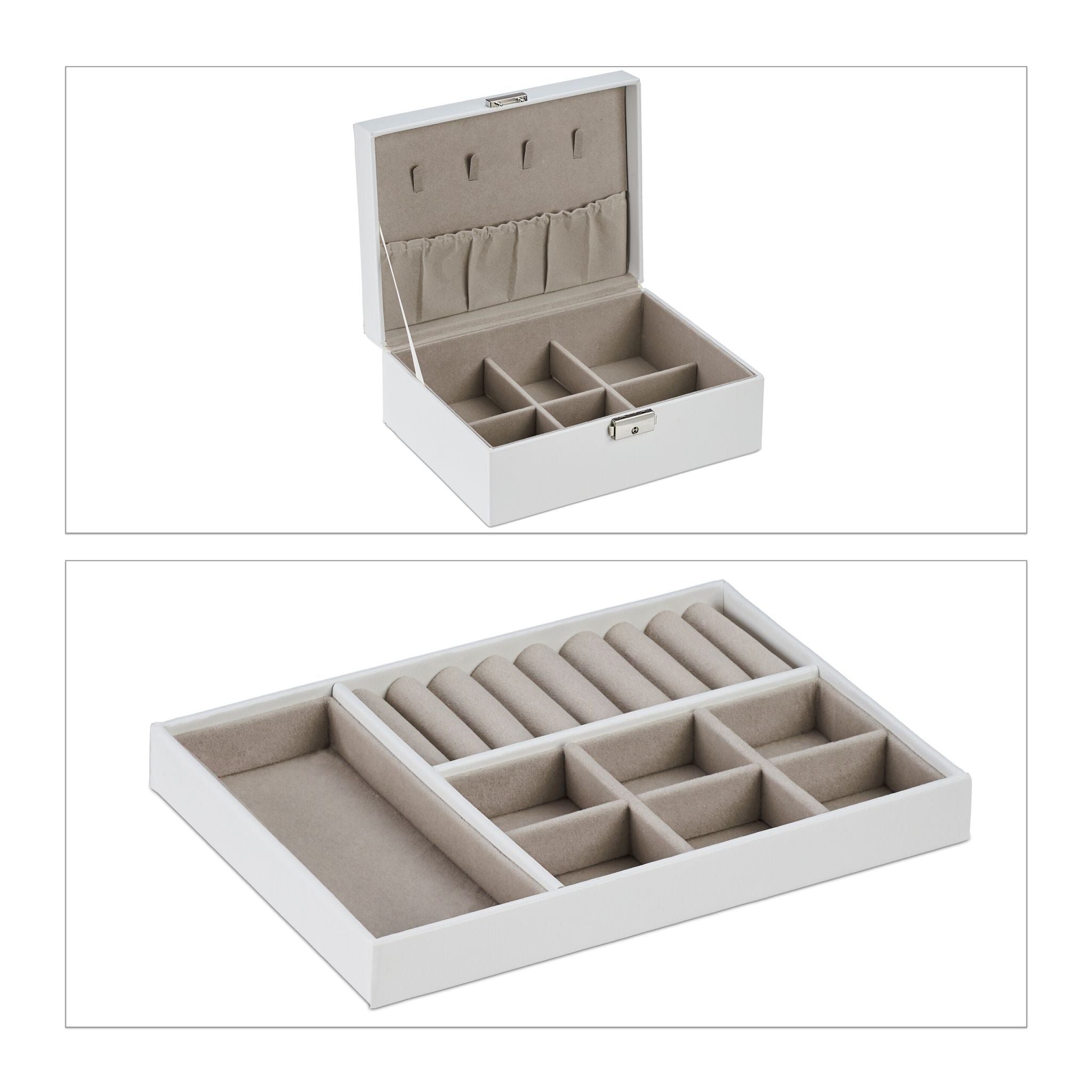 Schmuckkasten Beige-Weiss-Silber von Relaxdays