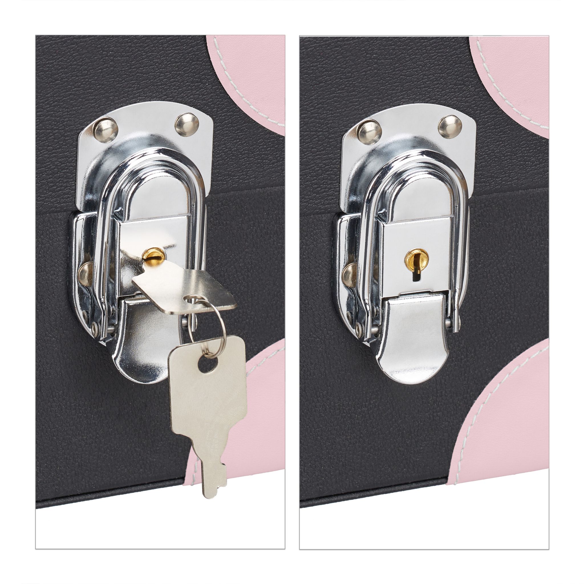 Kosmetikkoffer mit Spiegel Rosa-Schwarz-Silber von Relaxdays
