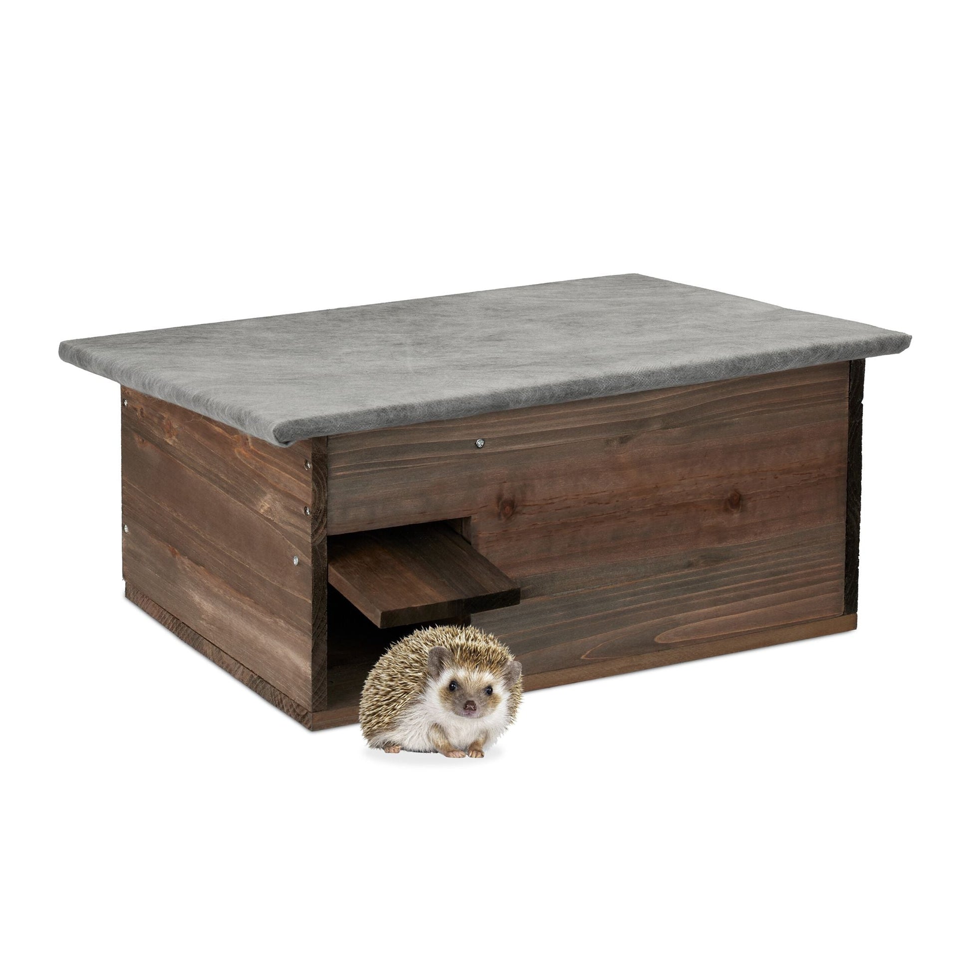 Grosses Igelhaus Holz Weiss-Braun von Relaxdays