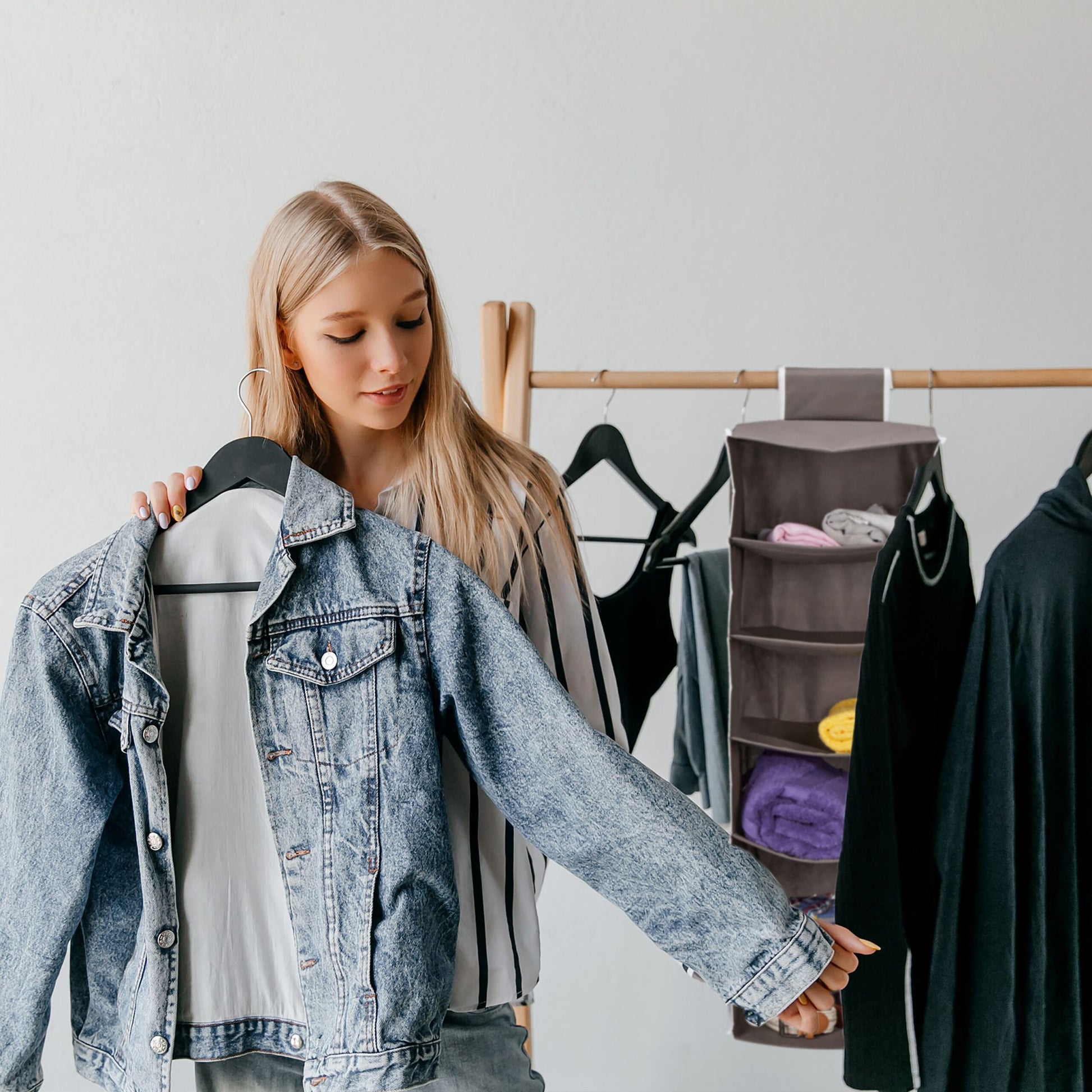 Hängeregal Kleiderschrank 6 Fächer Anthrazit-Weiss von Relaxdays
