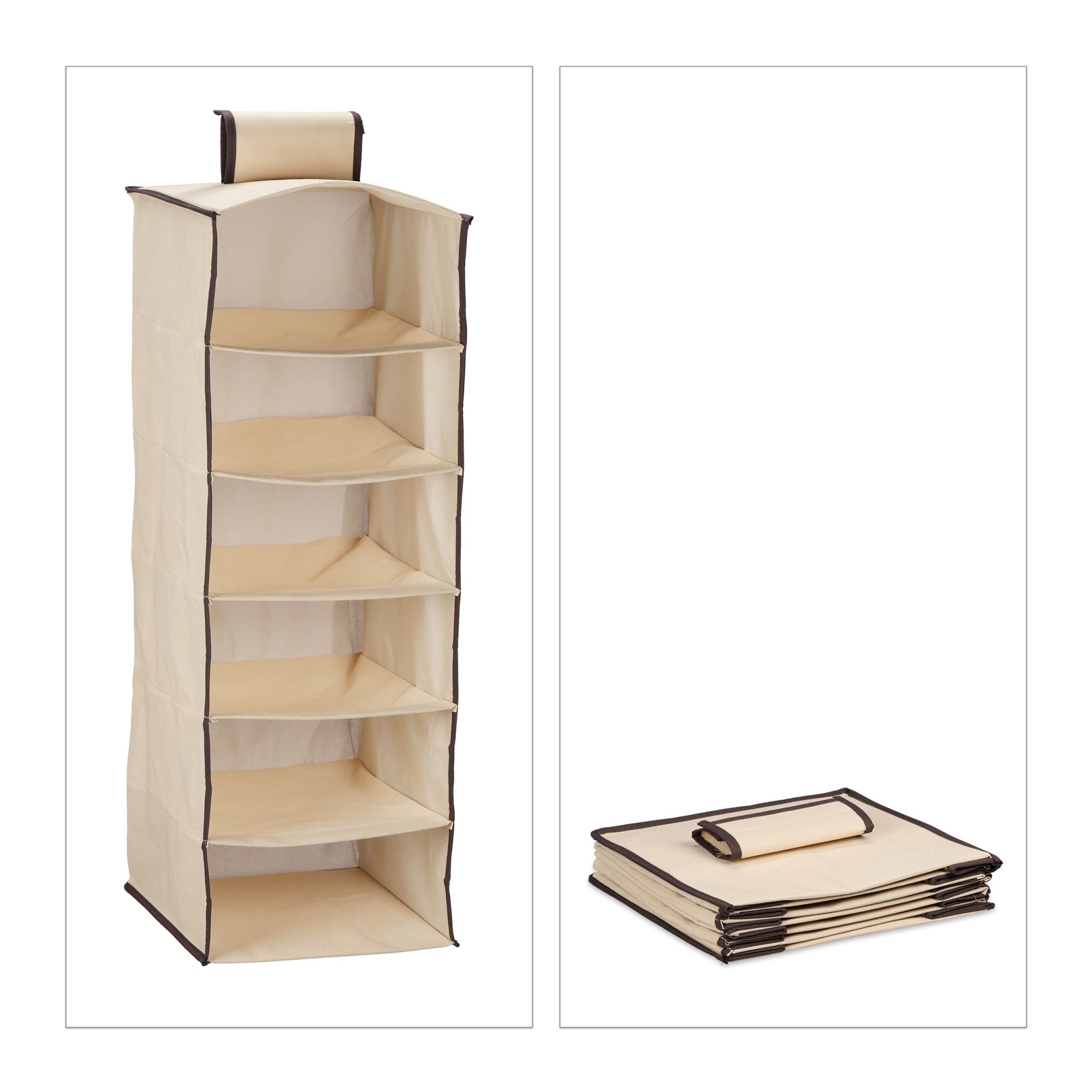Hängeregal Kleiderschrank 6 Fächer Beige-Dunkelbraun von Relaxdays