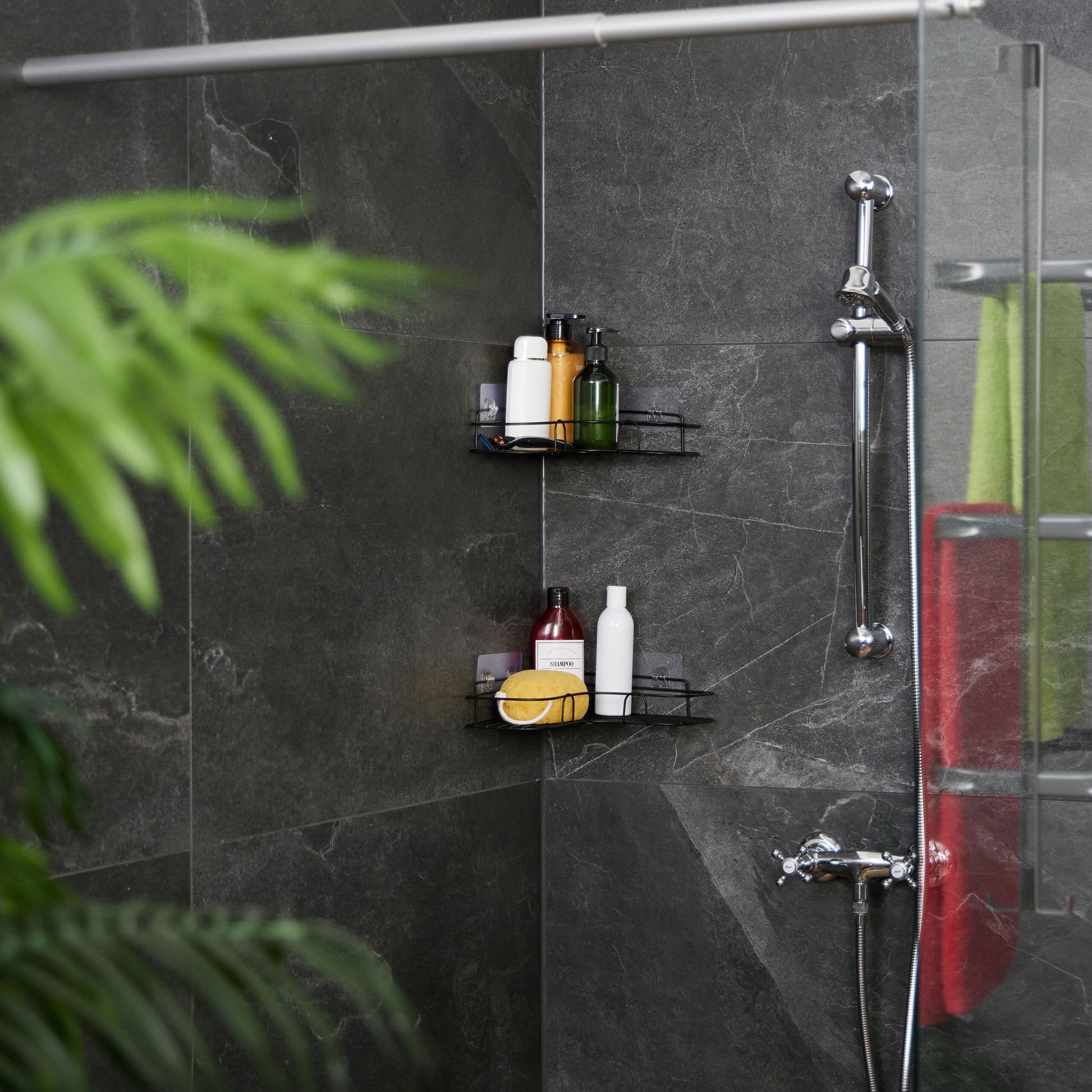 Duschablage ohne Bohren 2er-Set Schwarz von Relaxdays
