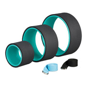 Yogarad 3er-Set mit 2 Yogagurten Hellblau-Schwarz-Türkis von Relaxdays