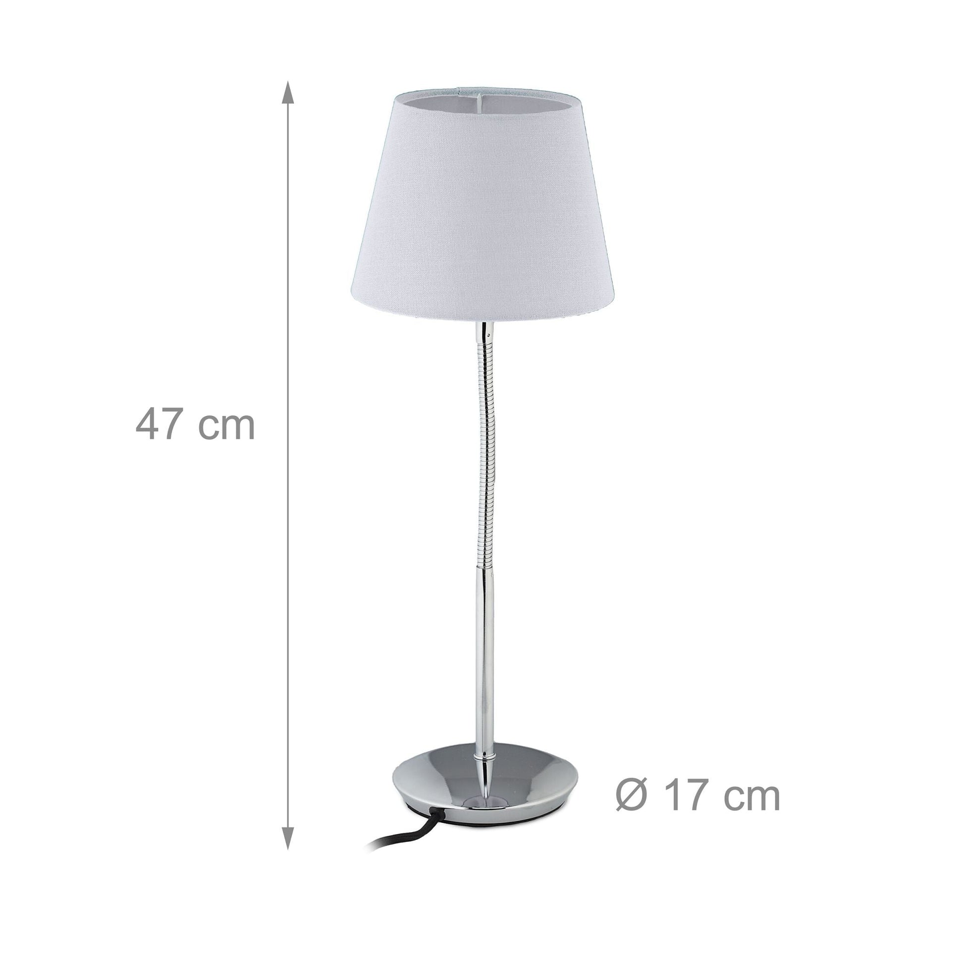Flexible Tischlampe mit Stoffschirm Weiss-Silber von Relaxdays