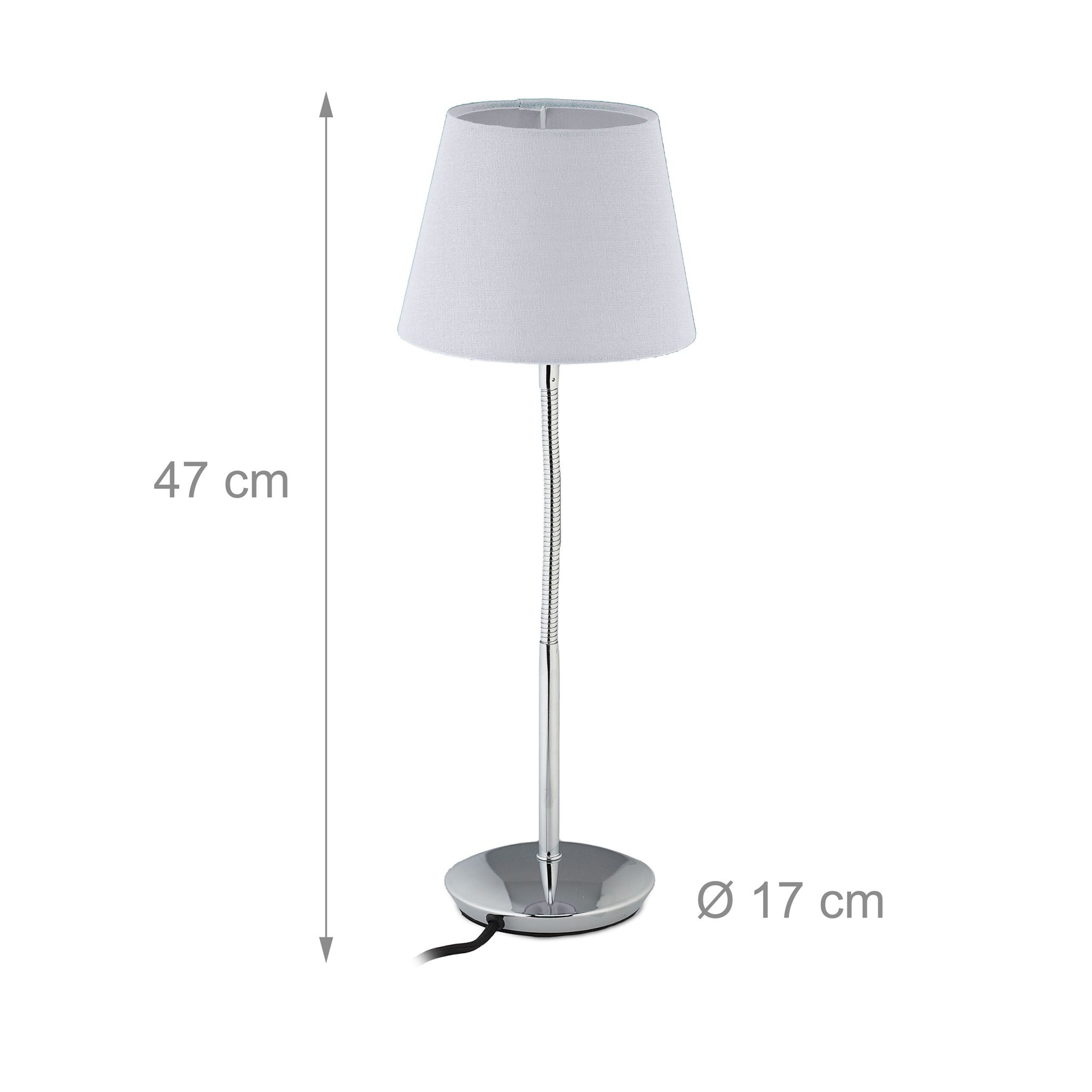 Flexible Tischlampe mit Stoffschirm Weiss-Silber von Relaxdays