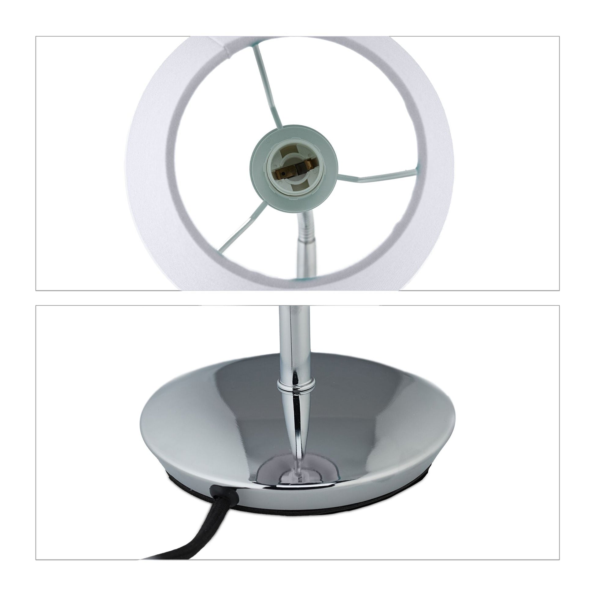 Flexible Tischlampe mit Stoffschirm Weiss-Silber von Relaxdays