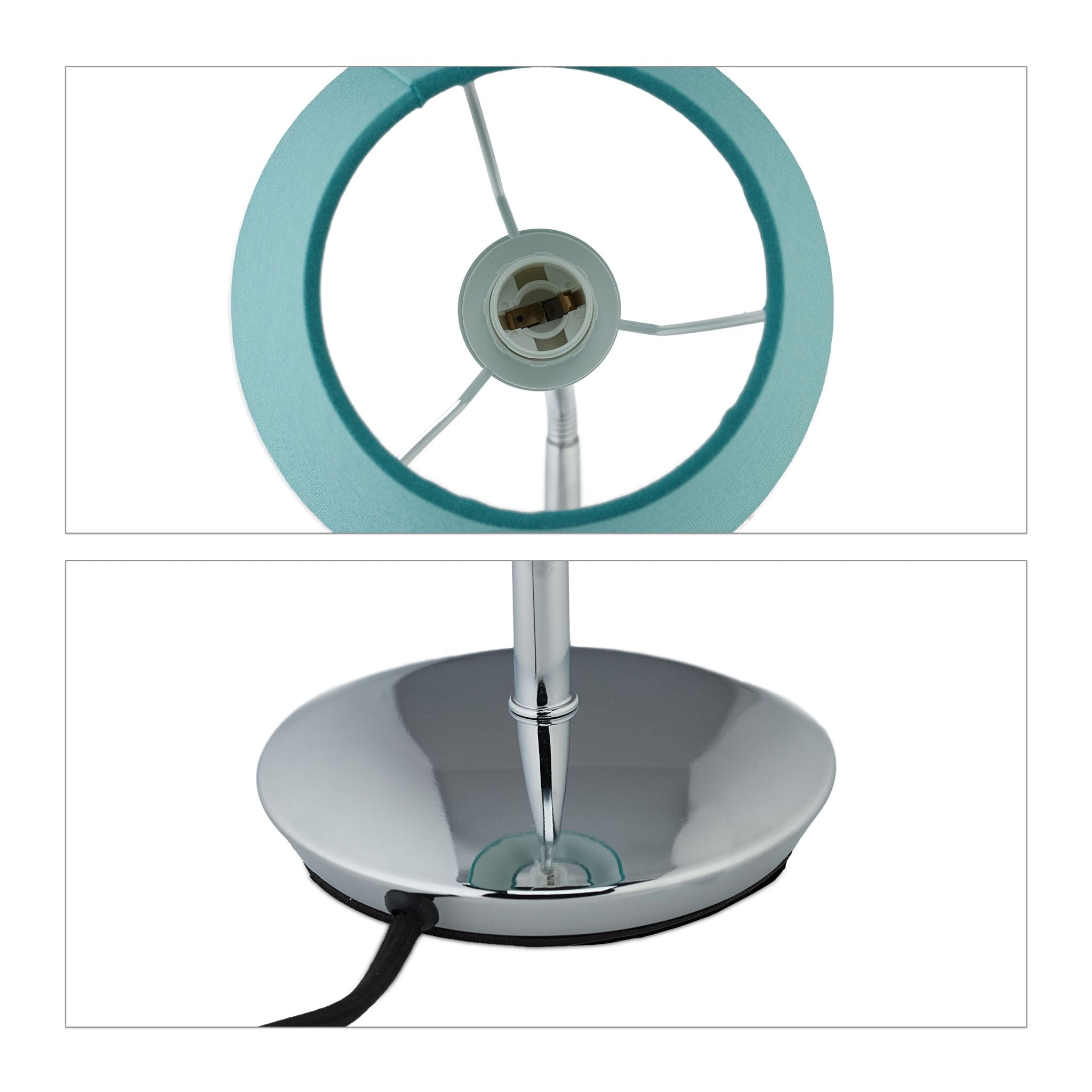 Flexible Tischlampe mit Stoffschirm Silber-Türkis von Relaxdays
